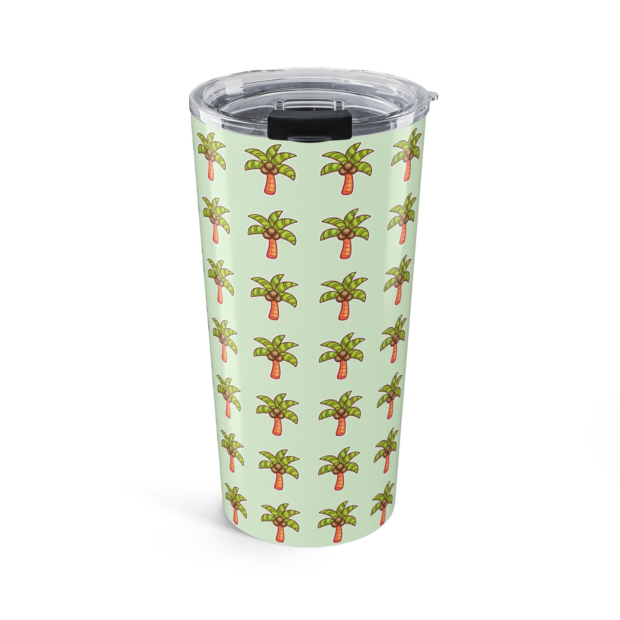 Palm Tree Pattern Tumbler — Tropical Travel Coffee Cup - Mint