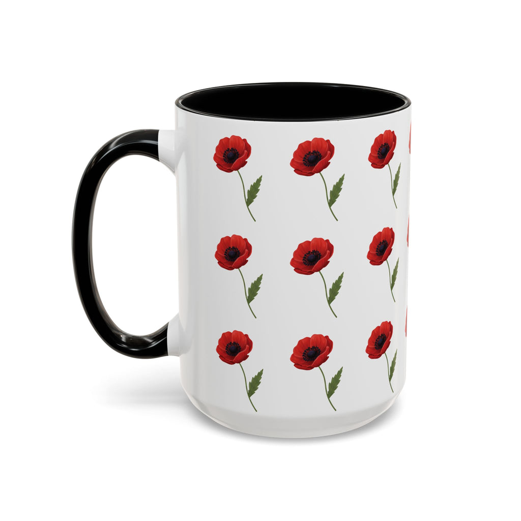 Poppy Pattern Coffee Mug — Red Floral Ceramic 11/15oz