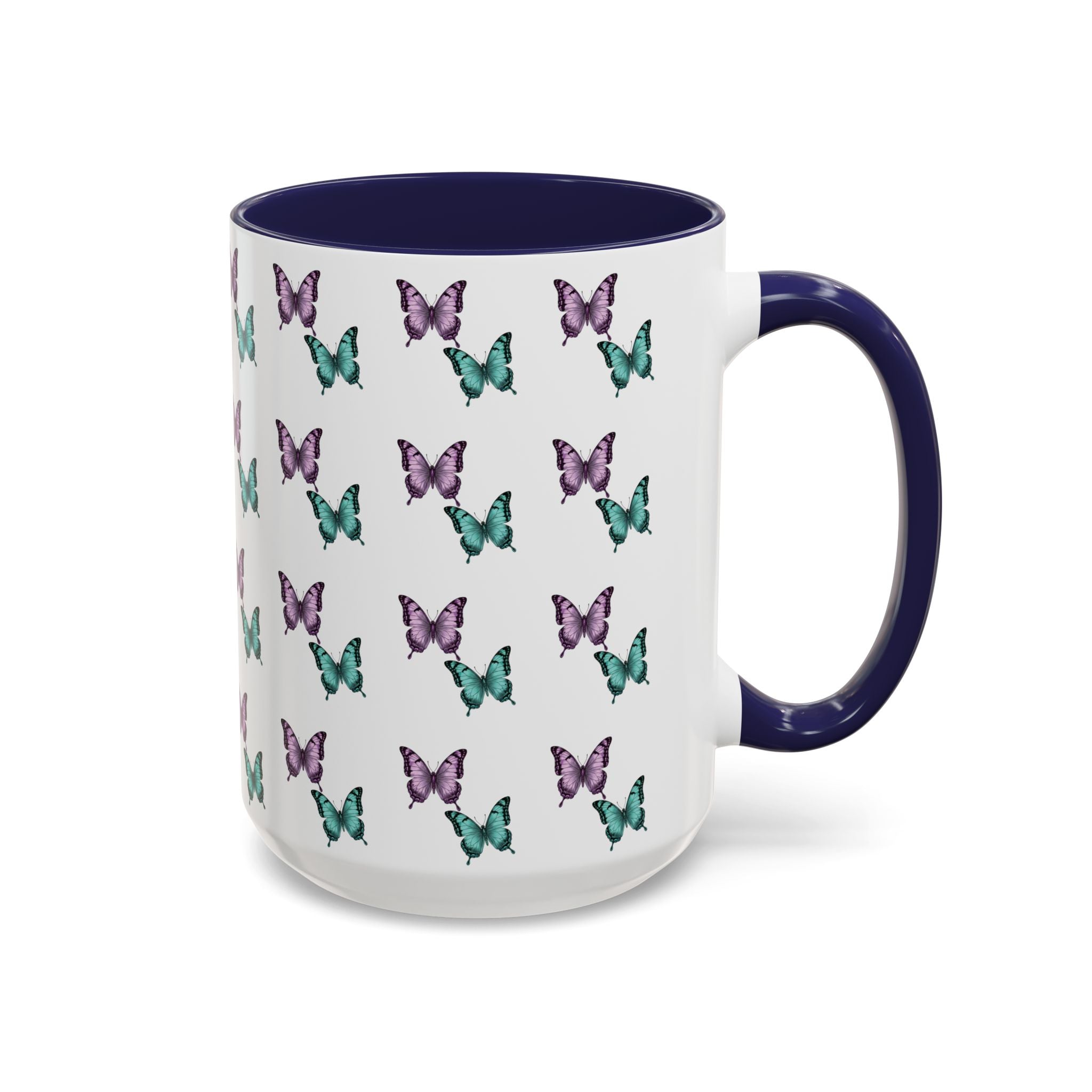 Butterfly Pattern Coffee Mug —  Purple & Turquoise Spring Ceramic Mug (11/15oz)