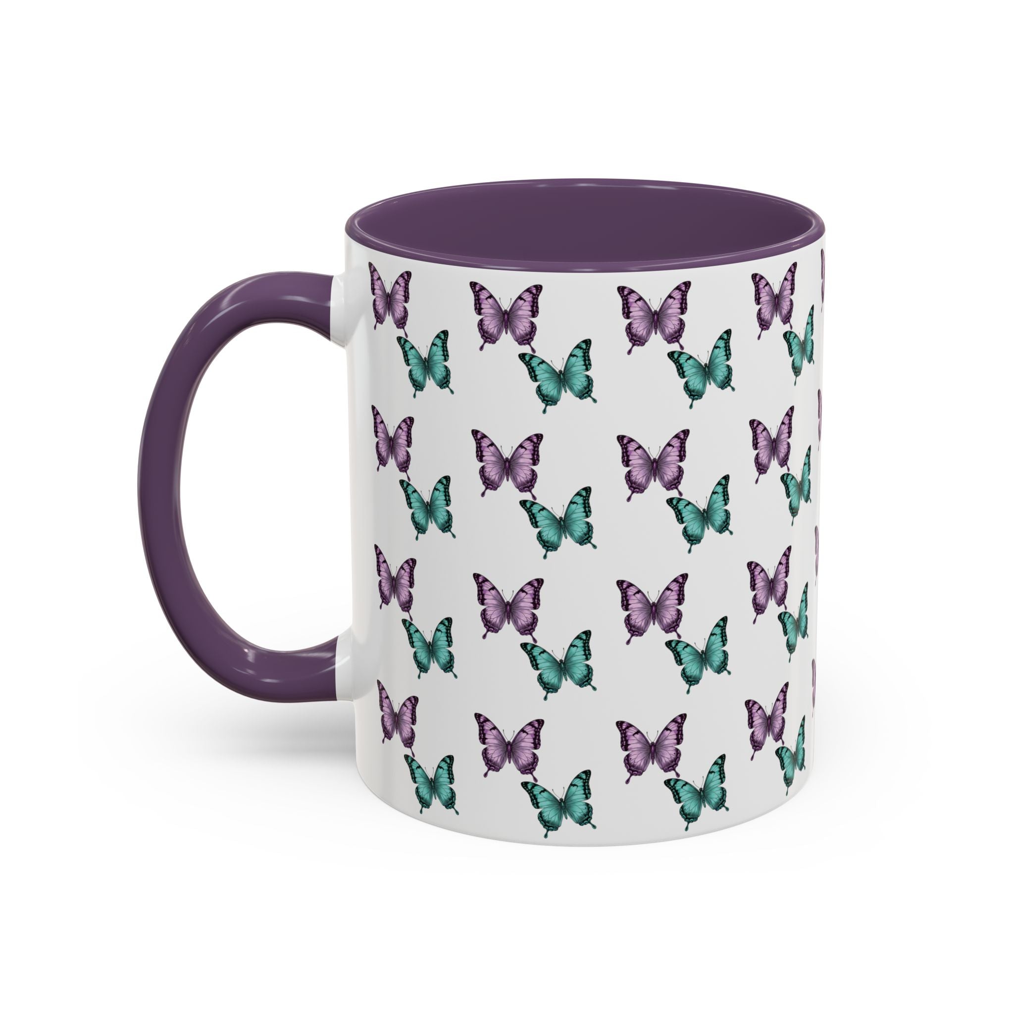 Butterfly Pattern Coffee Mug —  Purple & Turquoise Spring Ceramic Mug (11/15oz)