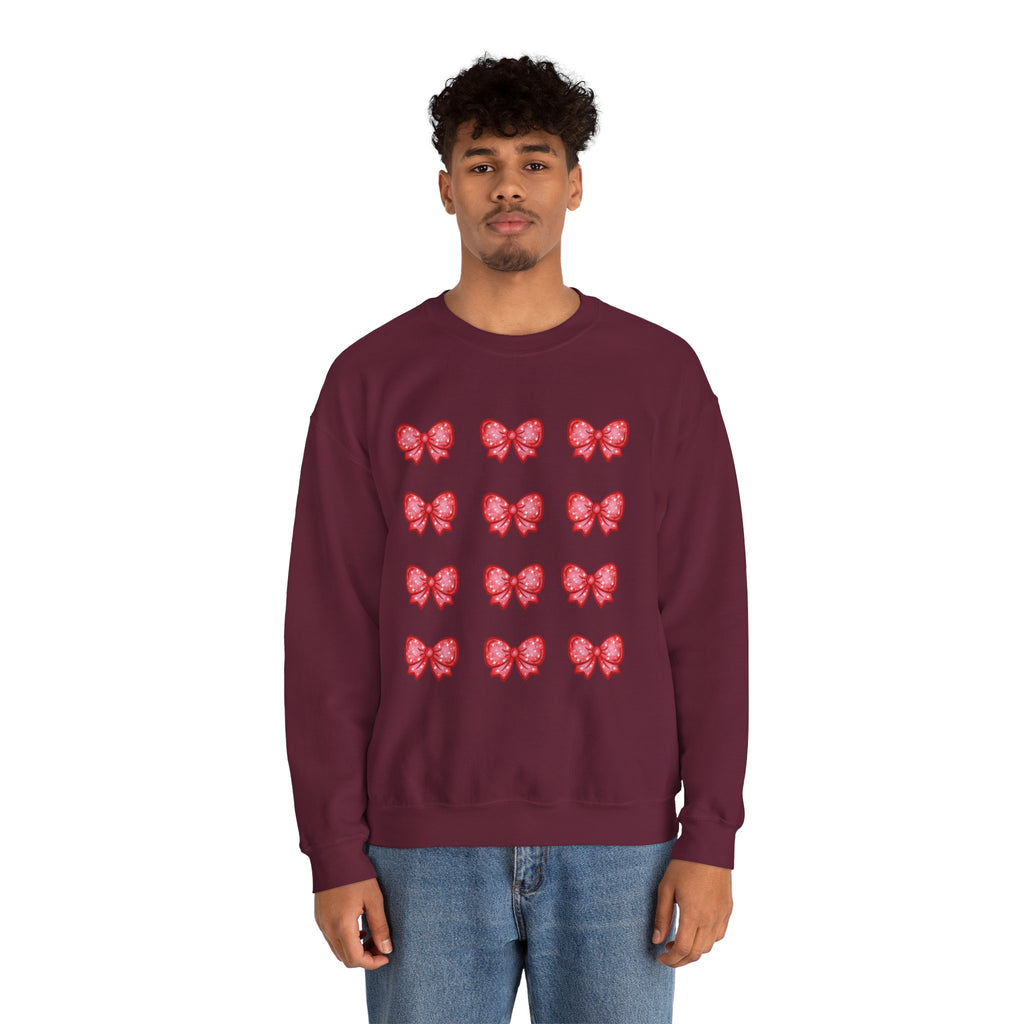 Glittery Red Bow Pattern Crewneck Sweatshirt