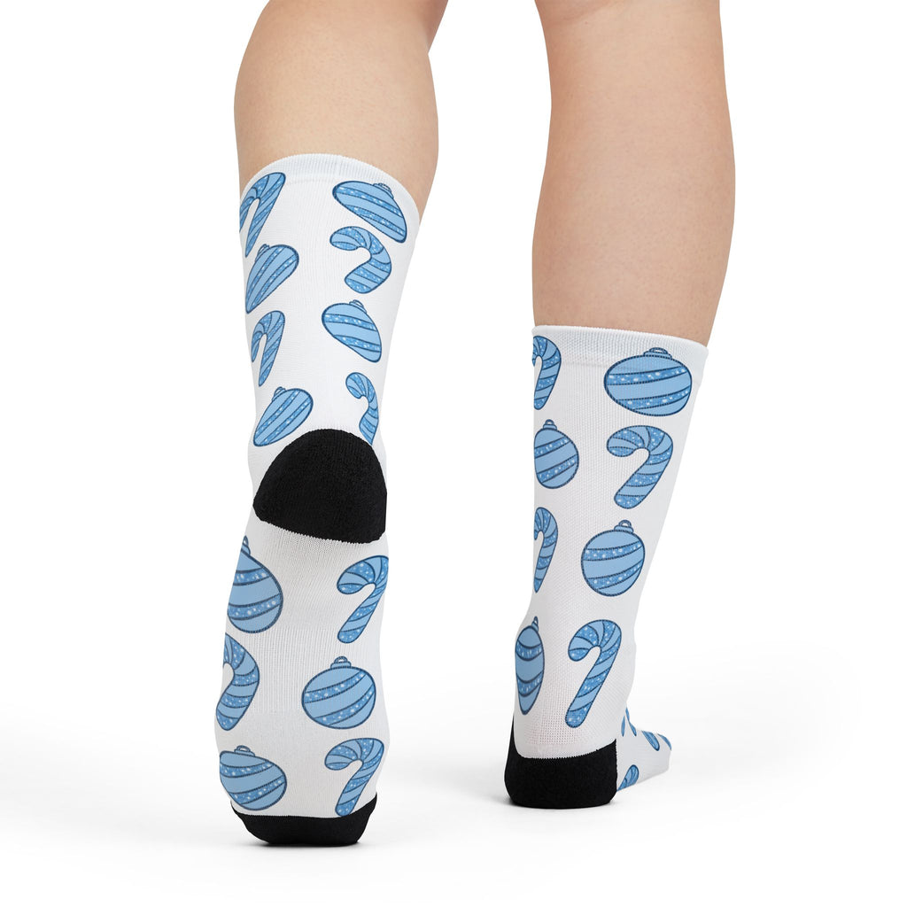 Glittery Blue Holiday Pattern Sublimation Crew Socks