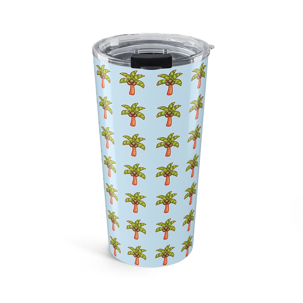 Palm Tree Pattern Tumbler — Tropical Travel Coffee Cup - Light Blue