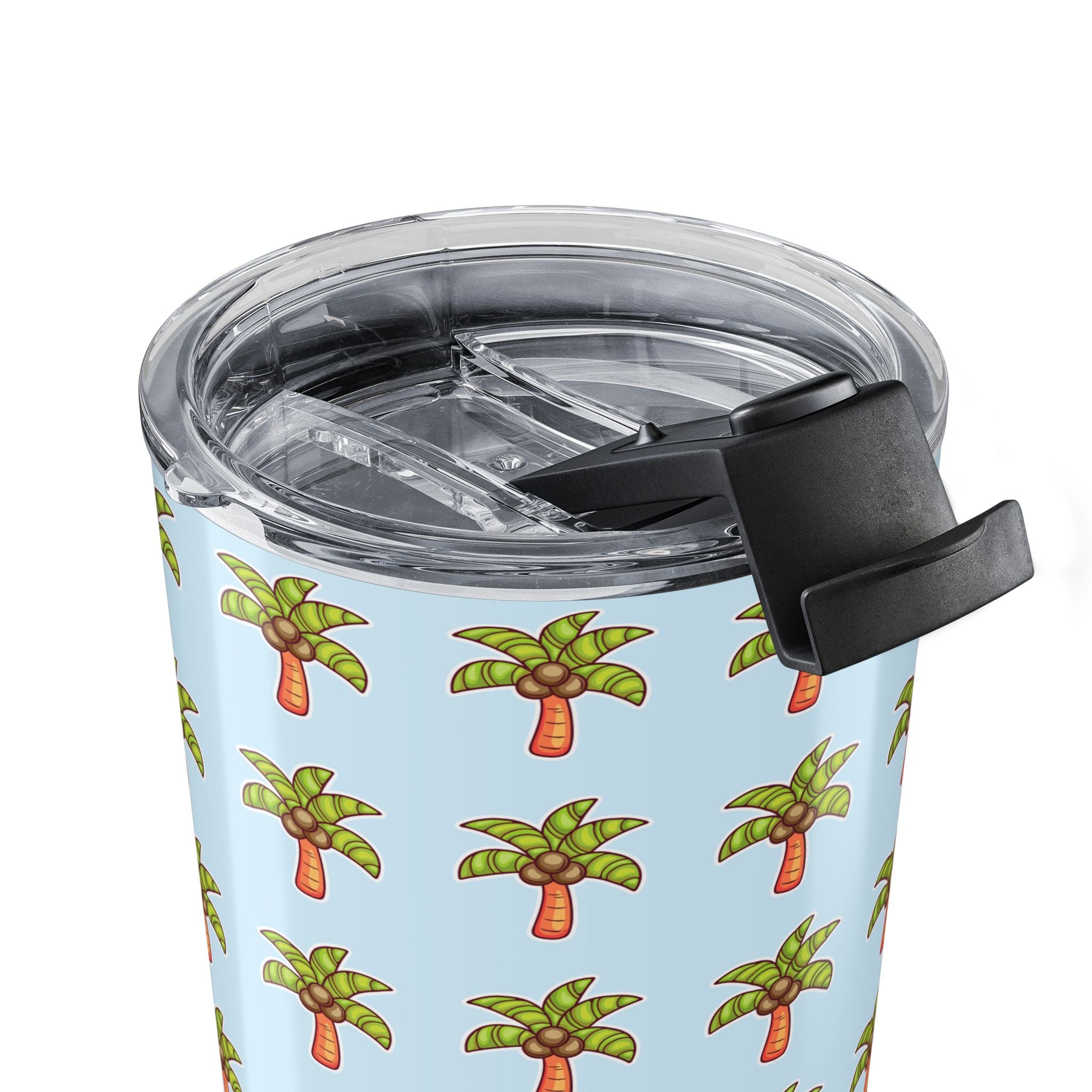 Palm Tree Pattern Tumbler — Tropical Travel Coffee Cup - Light Blue