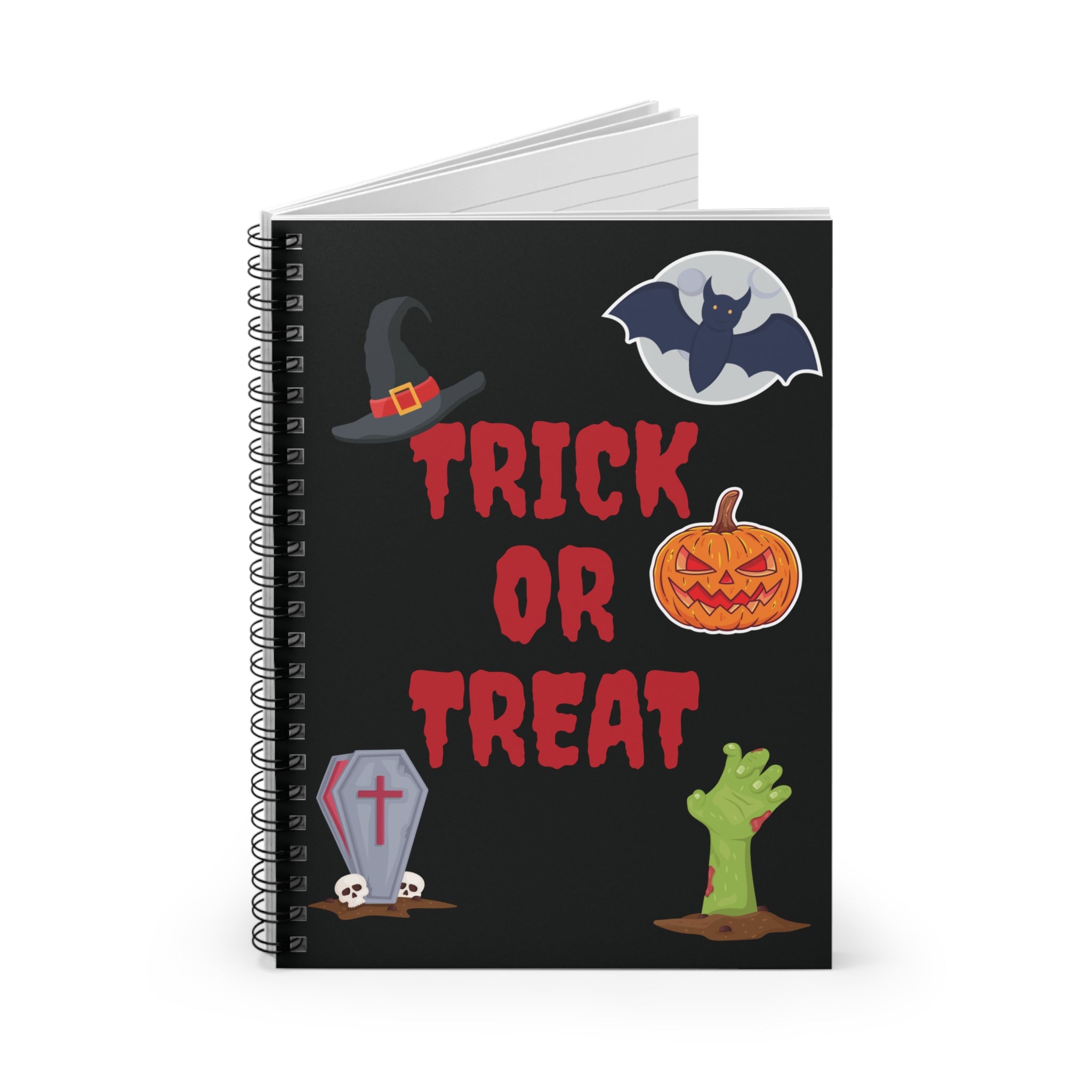 Trick or Treat Spiral Notebook - Ruled Line - Black (Red Letters)