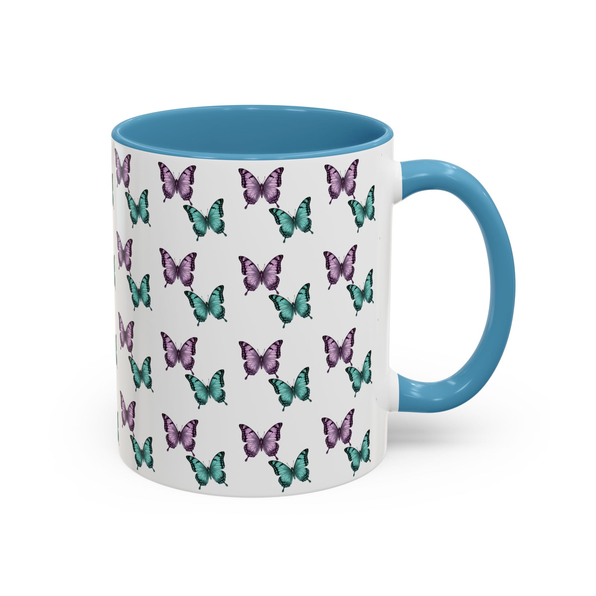 Butterfly Pattern Coffee Mug —  Purple & Turquoise Spring Ceramic Mug (11/15oz)