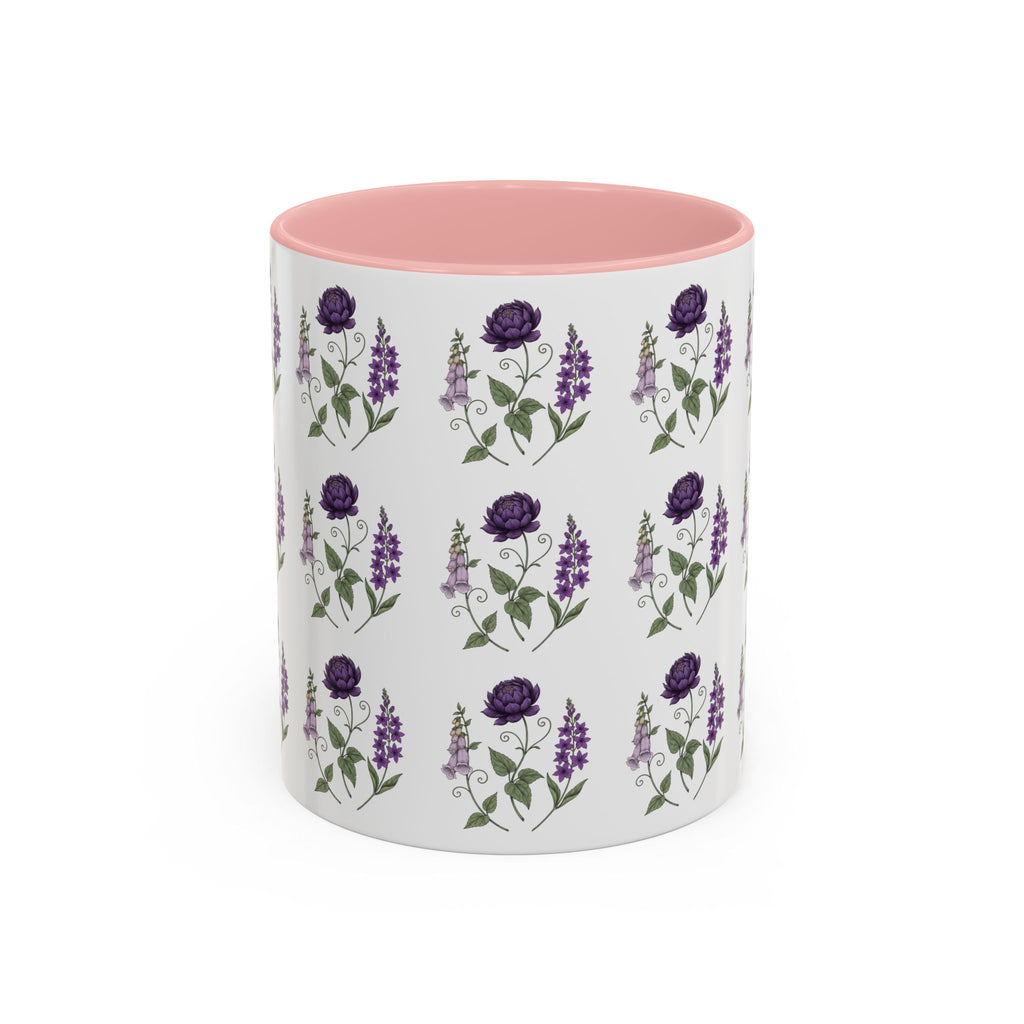 Purple Flowers Coffee Mug — Vintage Floral Cup — 11/15oz