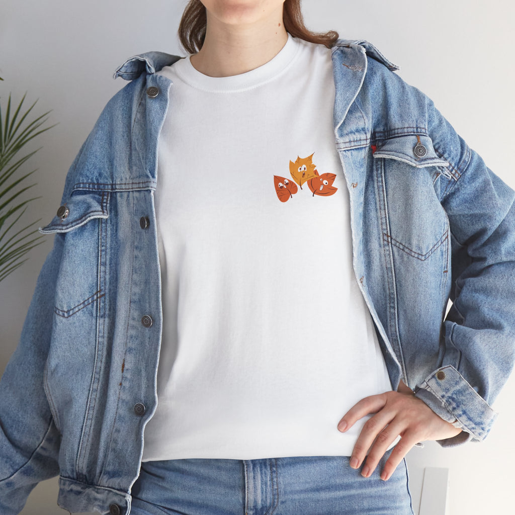 Smiley Autumn Leaves Unisex Heavy Cotton Tee