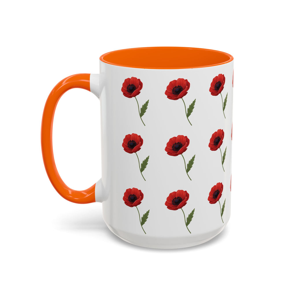 Poppy Pattern Coffee Mug — Red Floral Ceramic 11/15oz