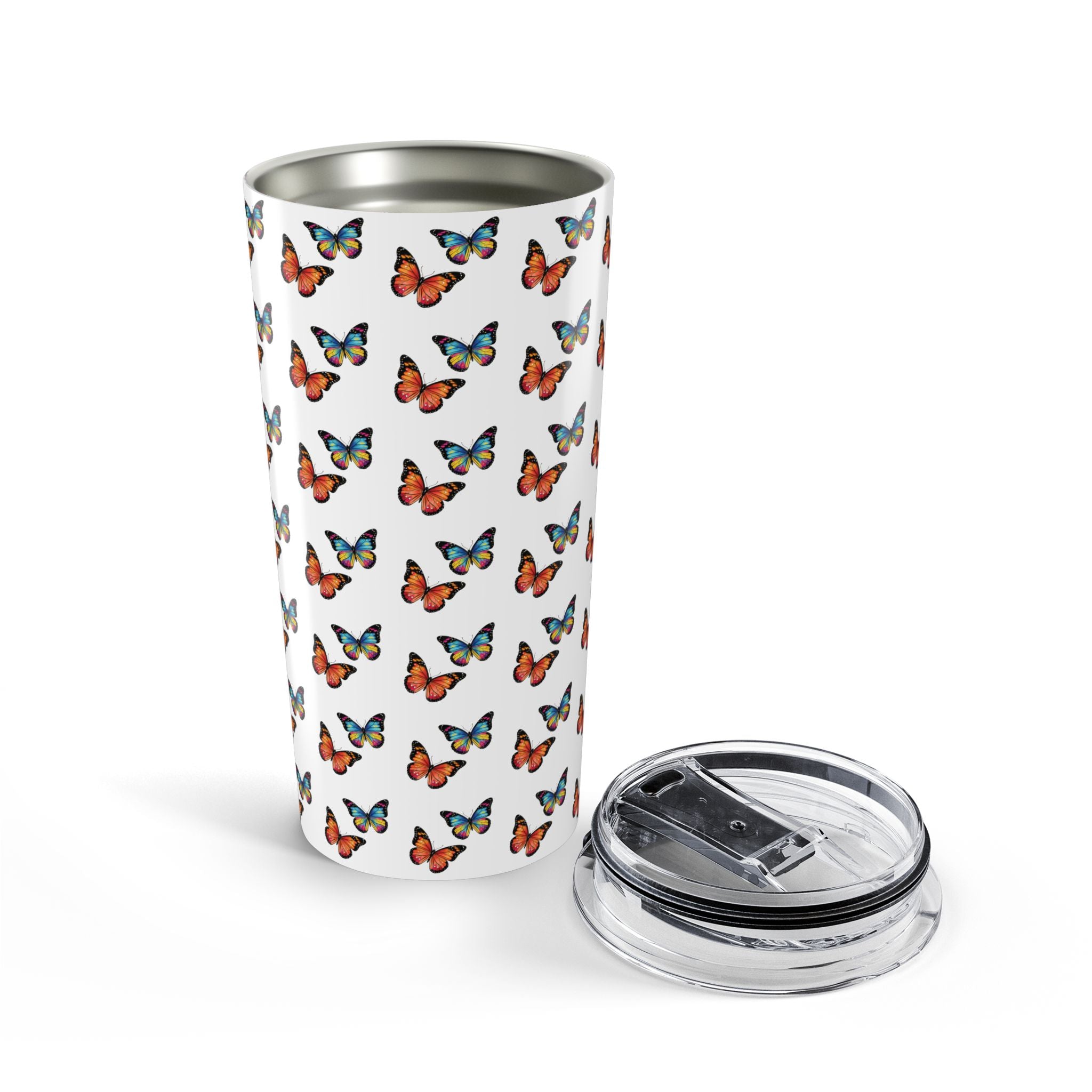 Butterfly Pattern Tumbler - Colorful Sunset Butterflies Insulated Travel Cup