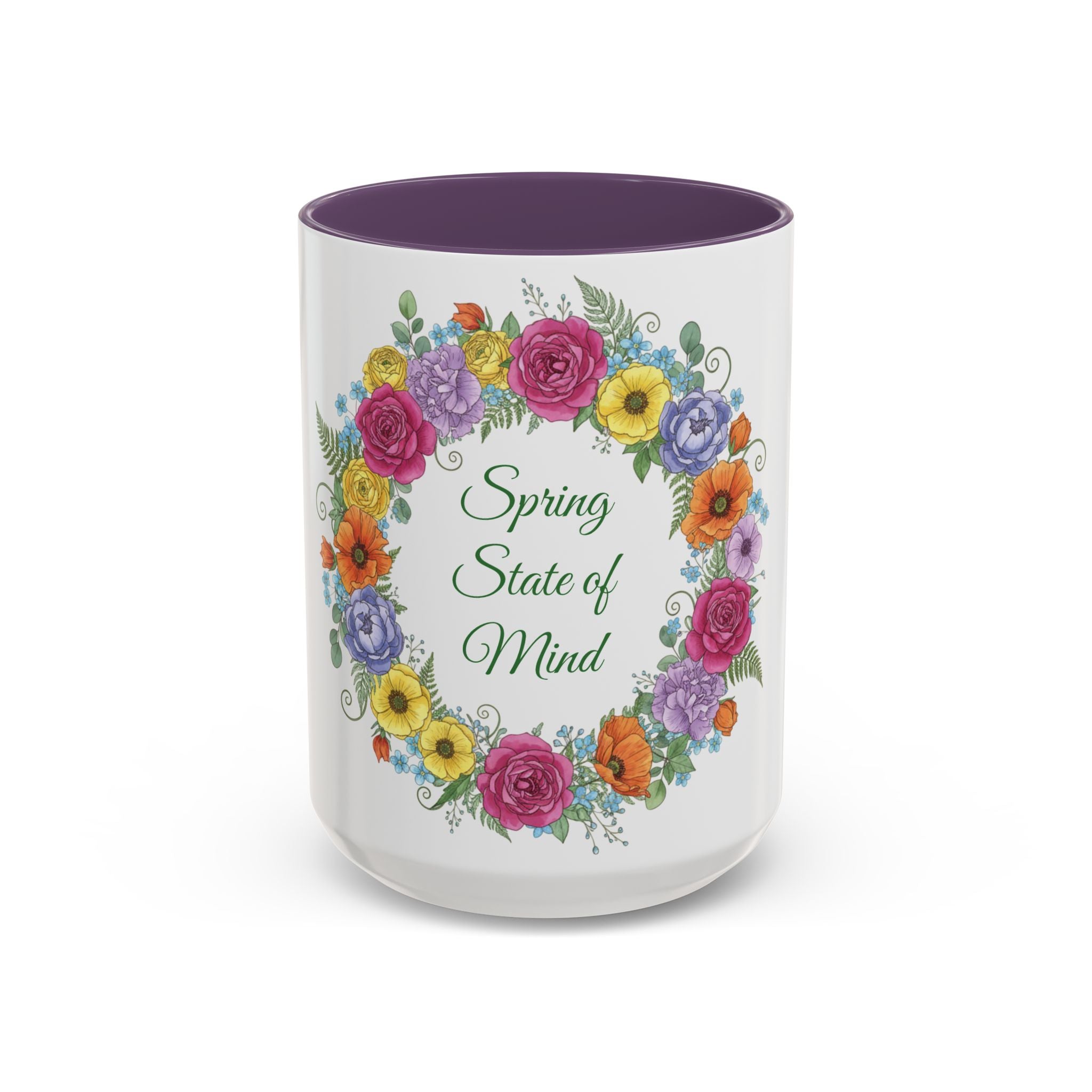 ''Spring State of Mind'' Coffee Mug — Floral Wreath Accent Cup 11/15oz