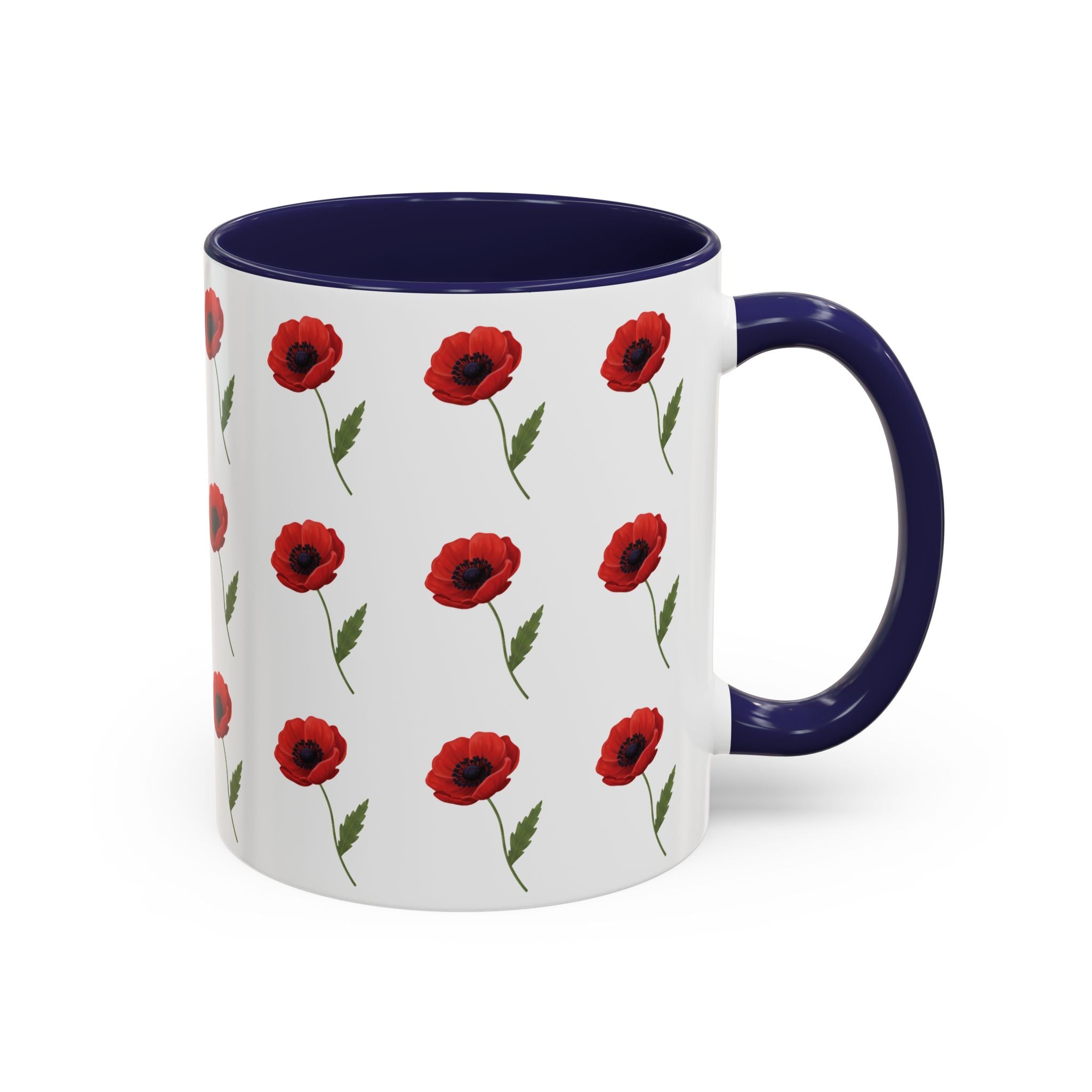 Poppy Pattern Coffee Mug — Red Floral Ceramic 11/15oz