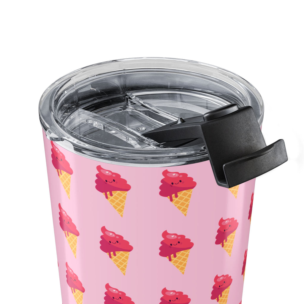 Pink Ice Cream Cone Tumbler – Pink Summer Scoop Pattern Stainless Travel Cup - Pink Background