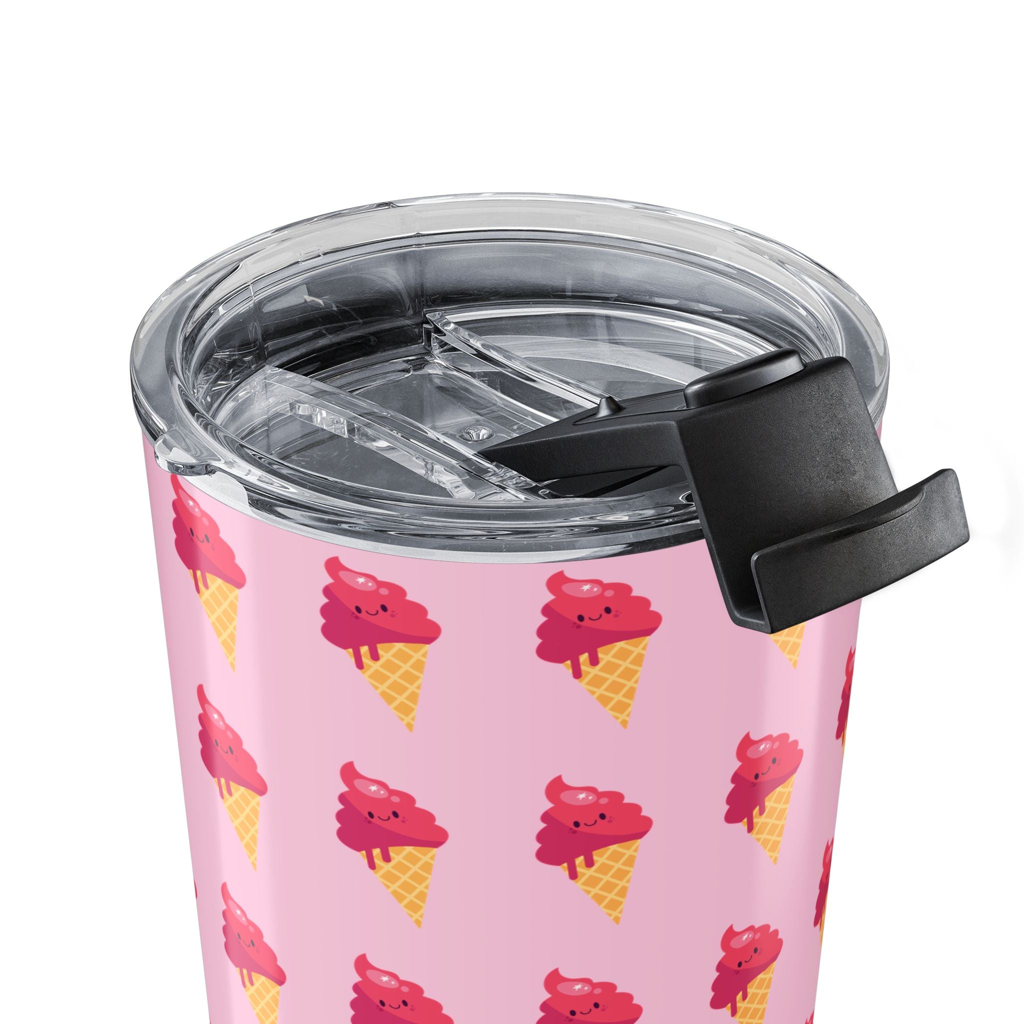 Pink Ice Cream Cone Tumbler – Pink Summer Scoop Pattern Stainless Travel Cup - Pink Background