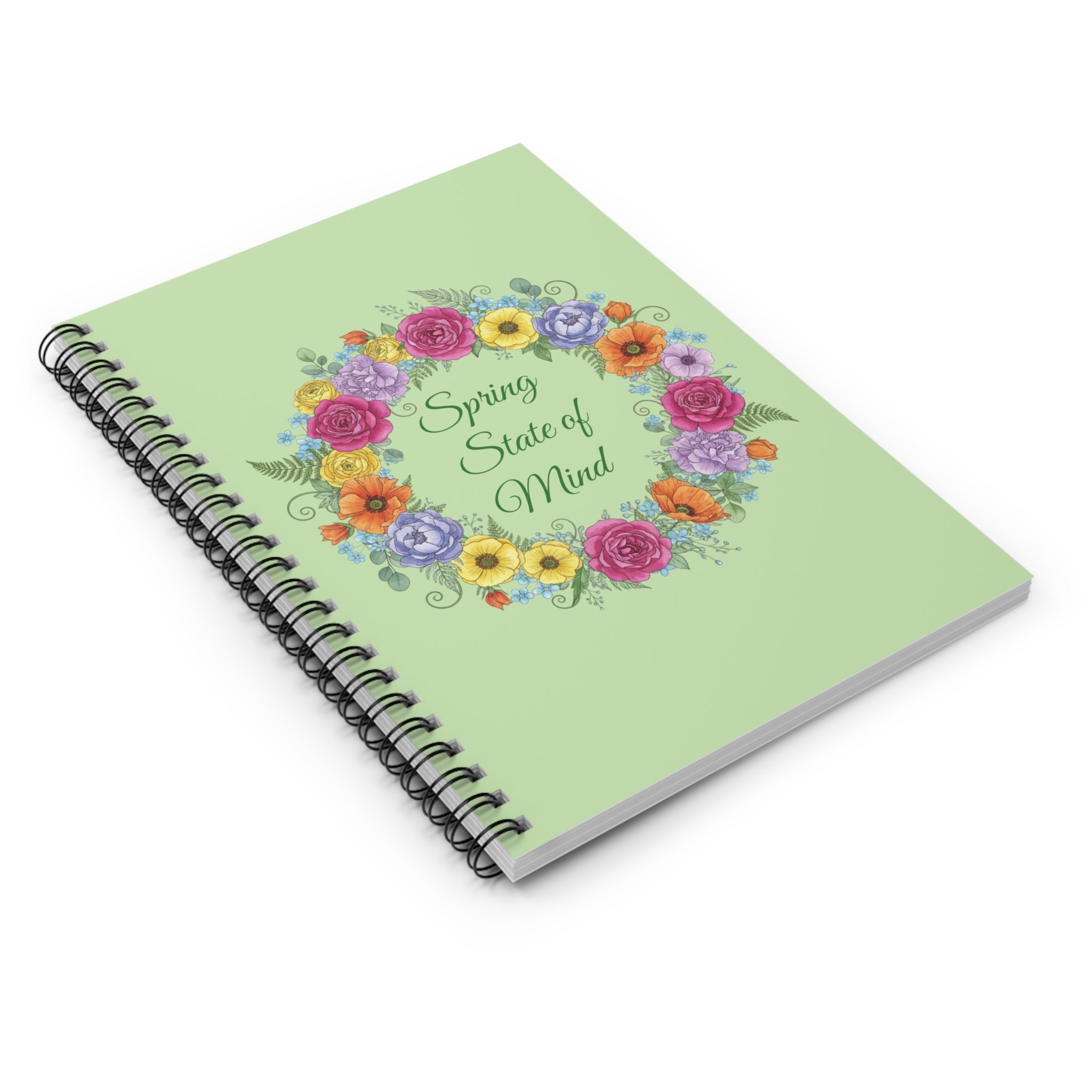 Spring State of Mind Floral Spiral Notebook - Green Cover