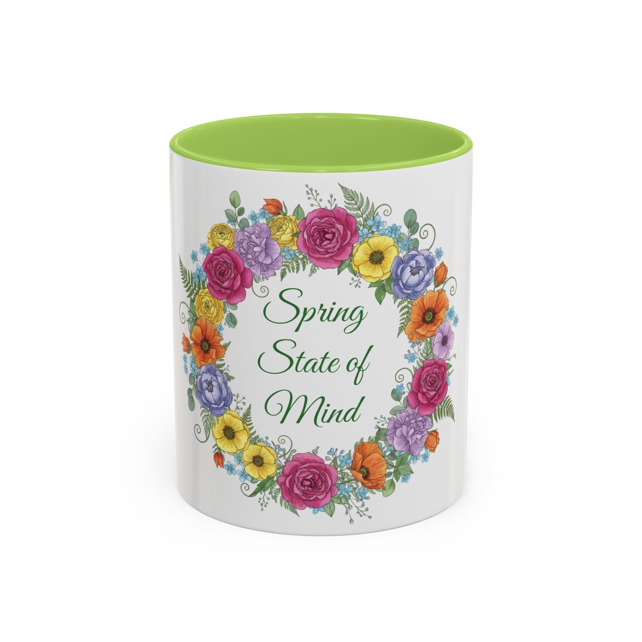 ''Spring State of Mind'' Coffee Mug — Floral Wreath Accent Cup 11/15oz