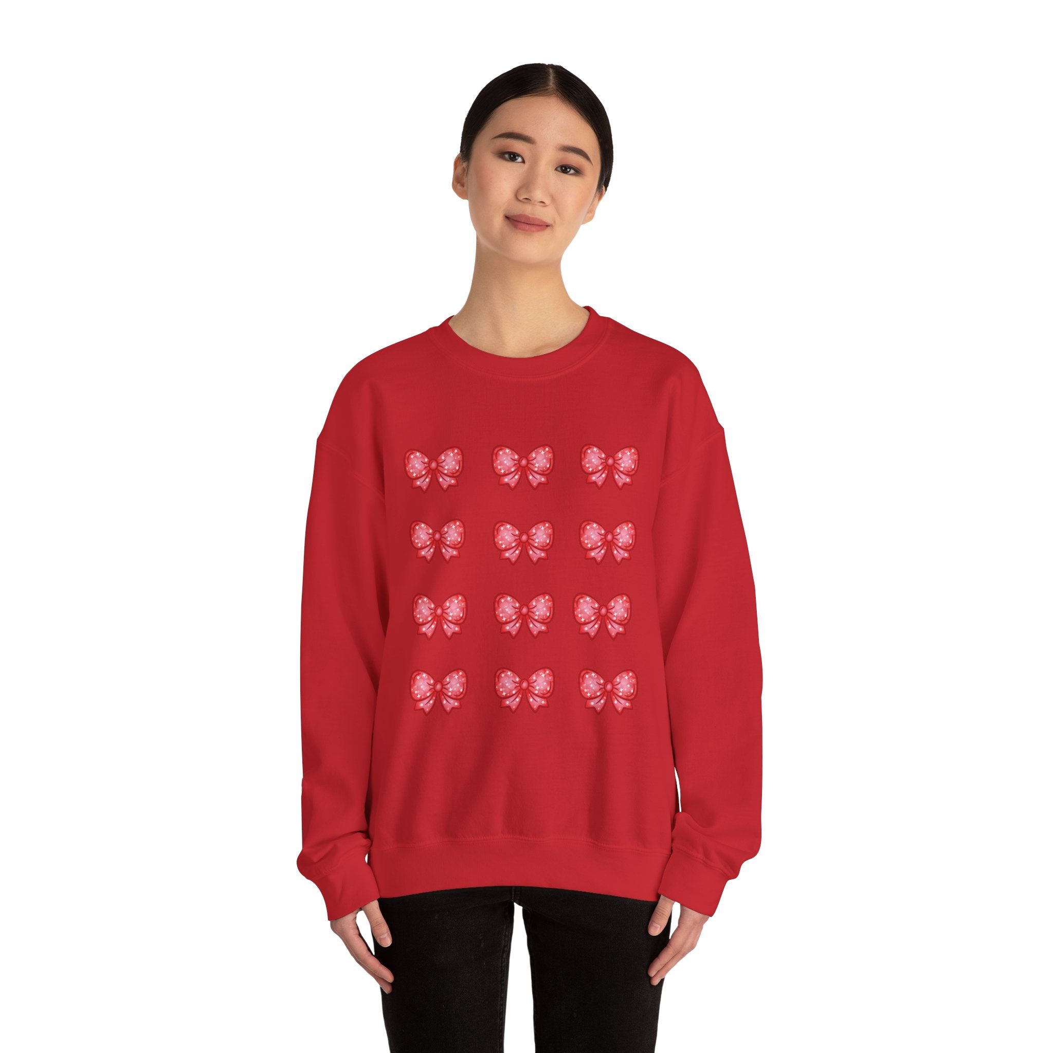 Glittery Red Bow Pattern Crewneck Sweatshirt