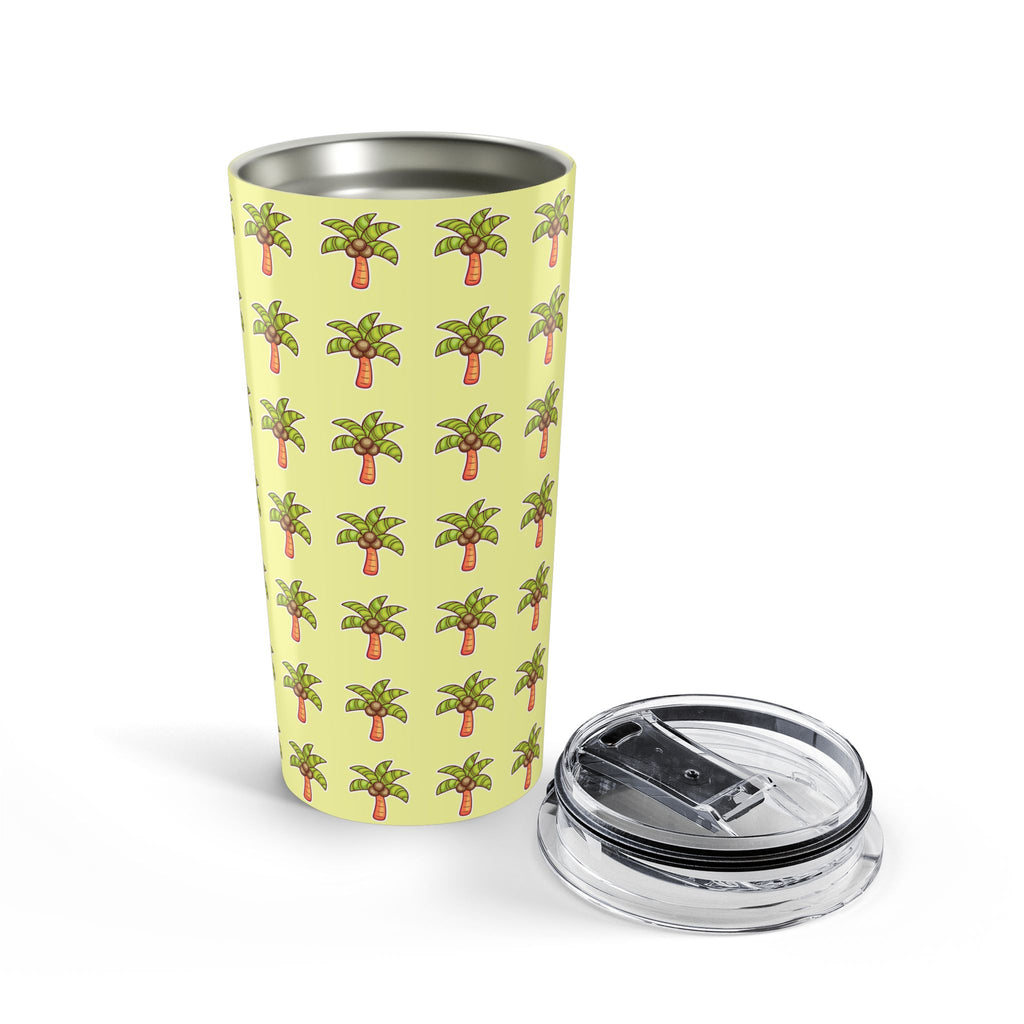 Palm Tree Pattern Tumbler — Tropical Travel Coffee Cup - Tropical Yellow