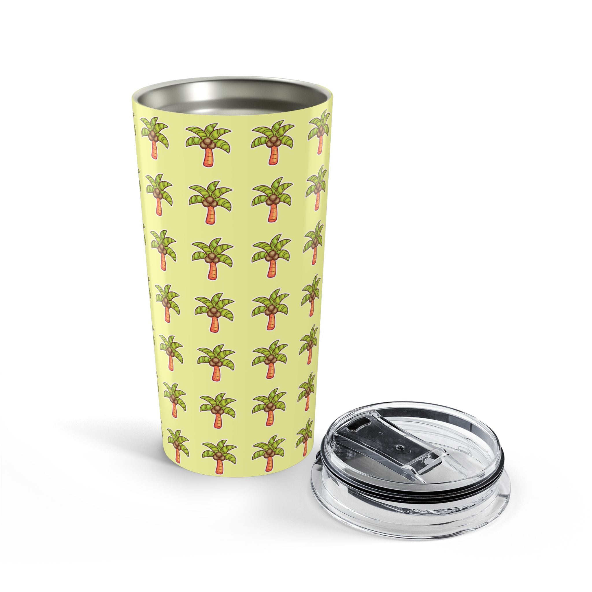 Palm Tree Pattern Tumbler — Tropical Travel Coffee Cup - Tropical Yellow