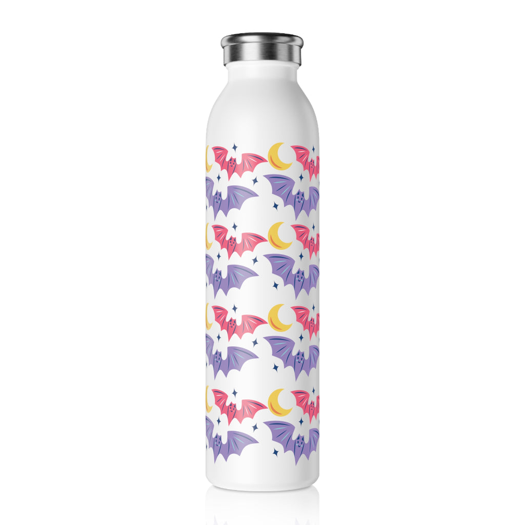 Cute Bats With Crescent Moon Slim Water Bottle