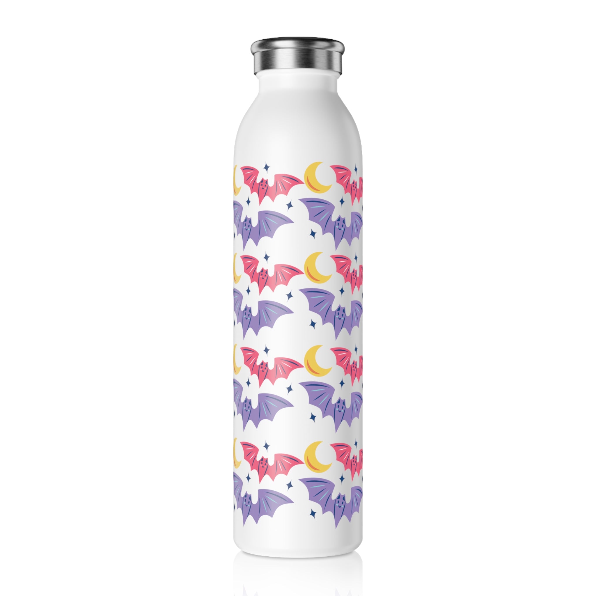 Cute Bats With Crescent Moon Slim Water Bottle