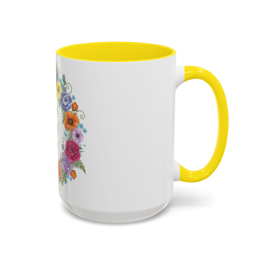 ''Spring State of Mind'' Coffee Mug — Floral Wreath Accent Cup 11/15oz