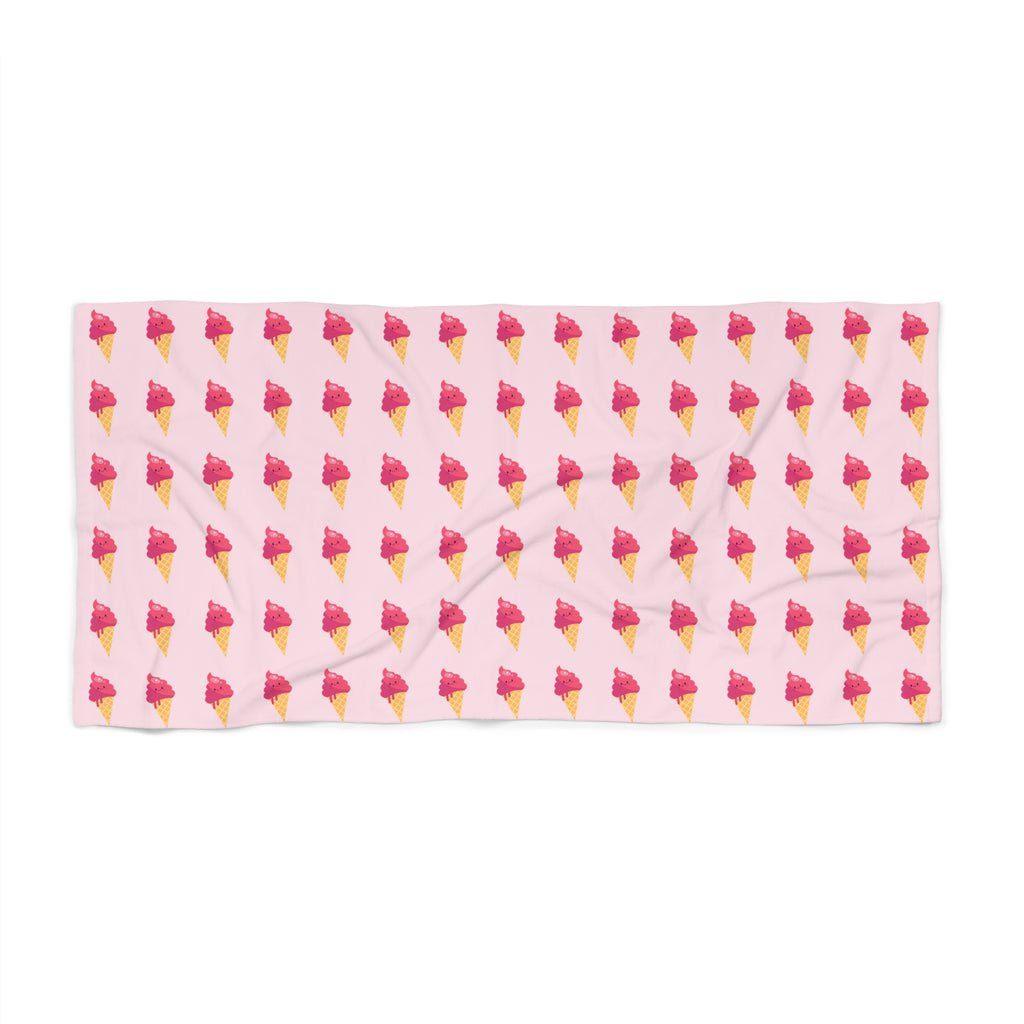 Pink Ice Cream Beach Towel —  Summer Scoop Print - Lilac Background