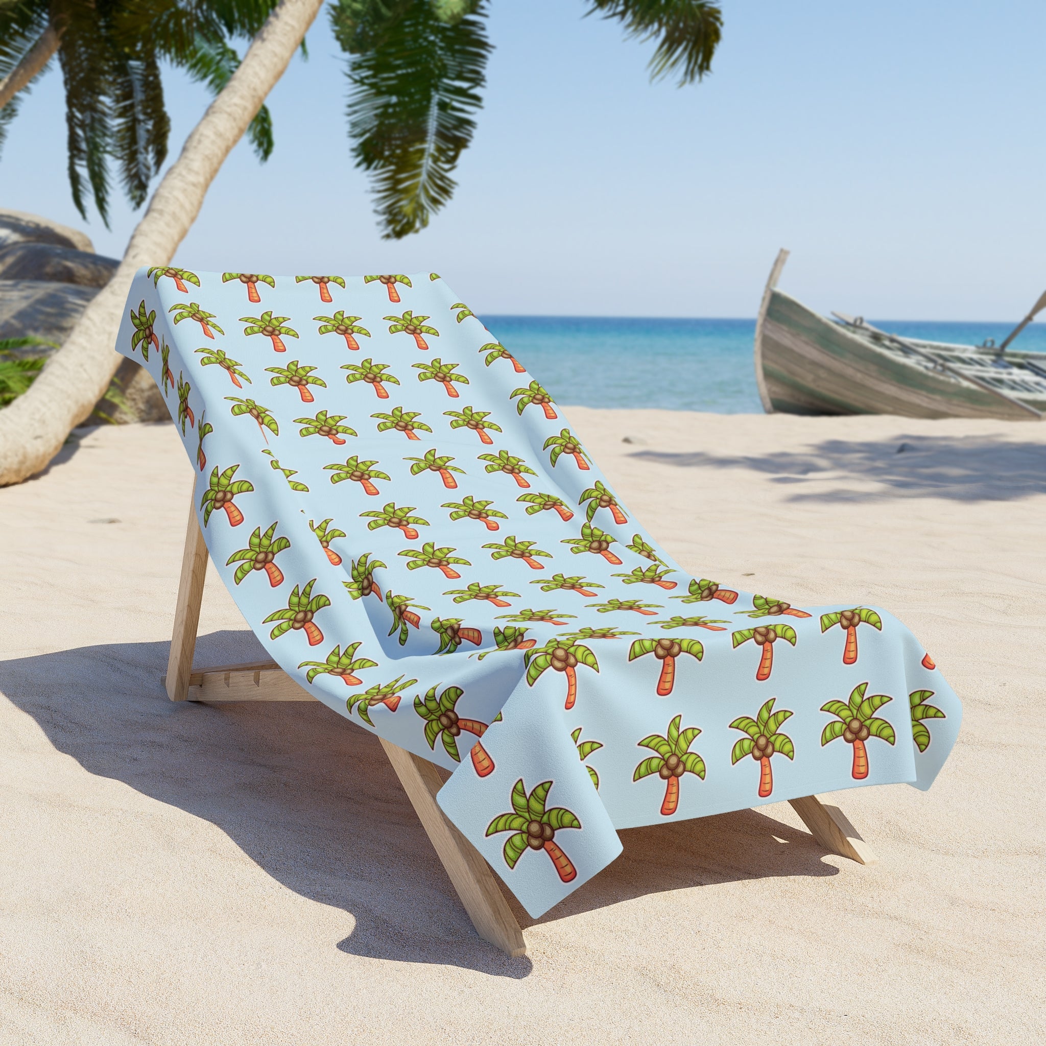 Coconut Palm Pattern Beach Towel — Tropical Summer Pool & Beach Towel - Light Blue