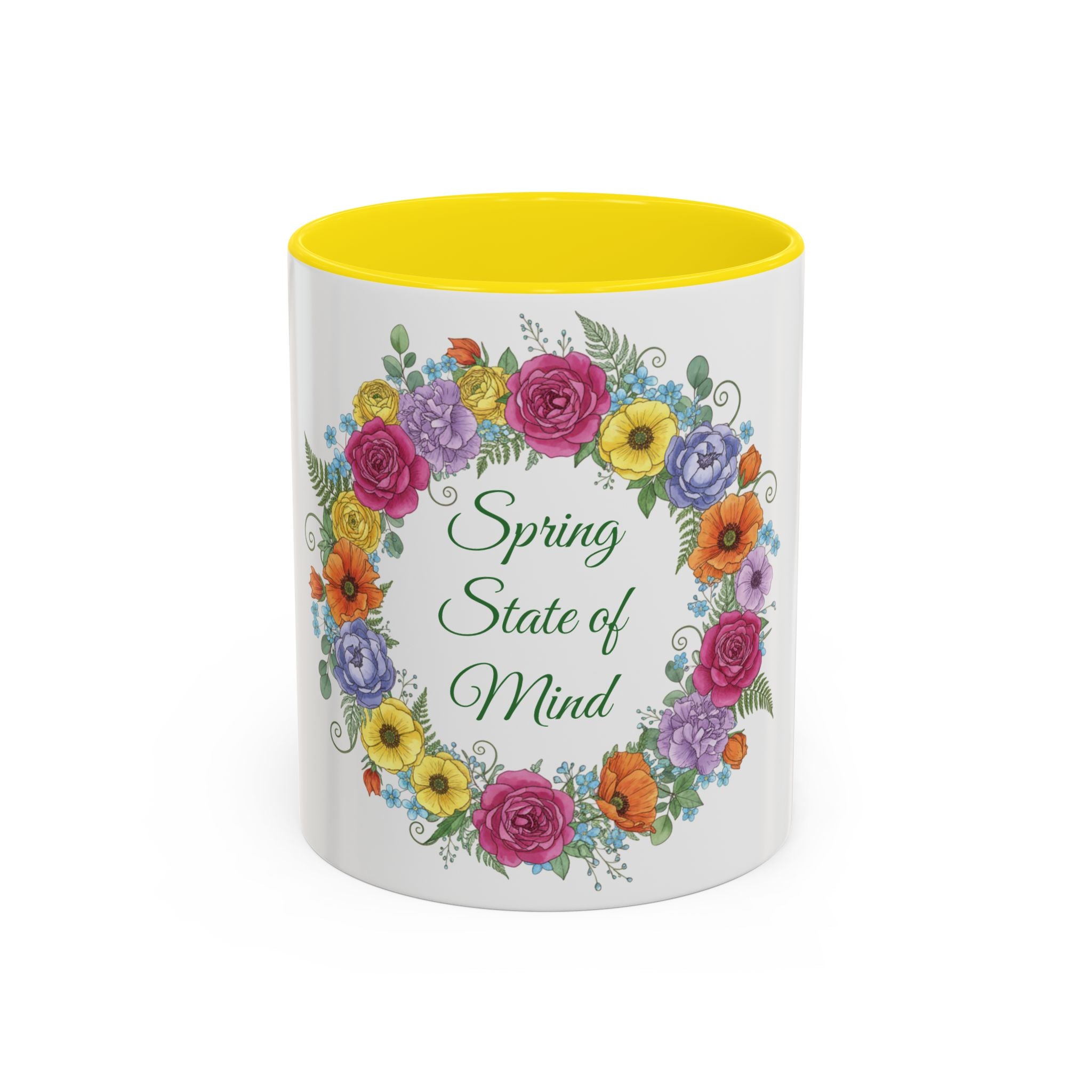 ''Spring State of Mind'' Coffee Mug — Floral Wreath Accent Cup 11/15oz