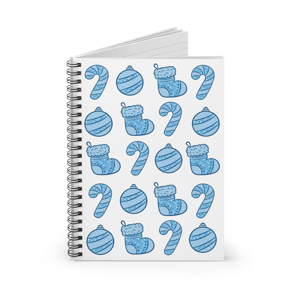 Glittery Blue Holiday Pattern Spiral Notebook —  Ruled Line
