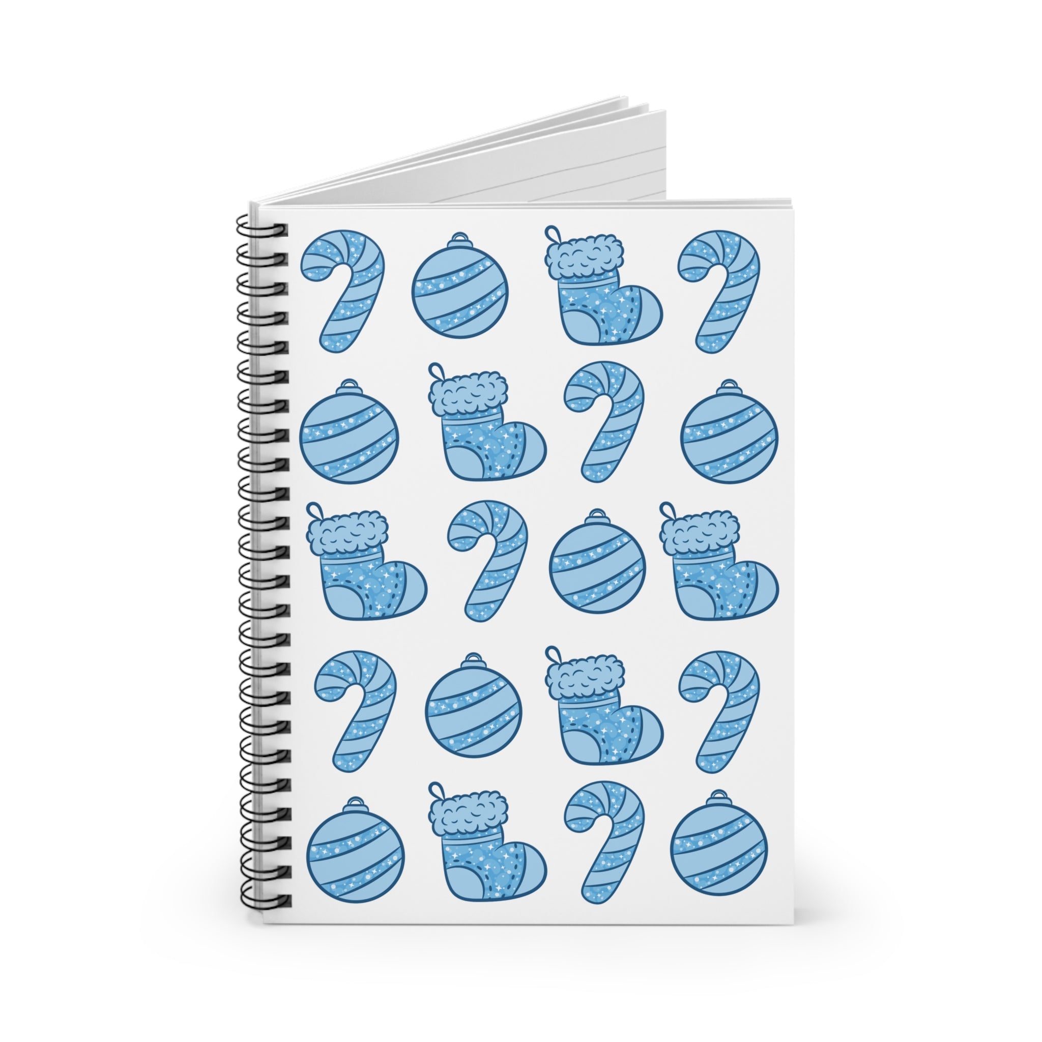 Glittery Blue Holiday Pattern Spiral Notebook —  Ruled Line