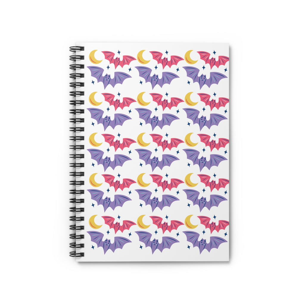 Cute Bats With Crescent Moon Spiral Notebook - Ruled Line