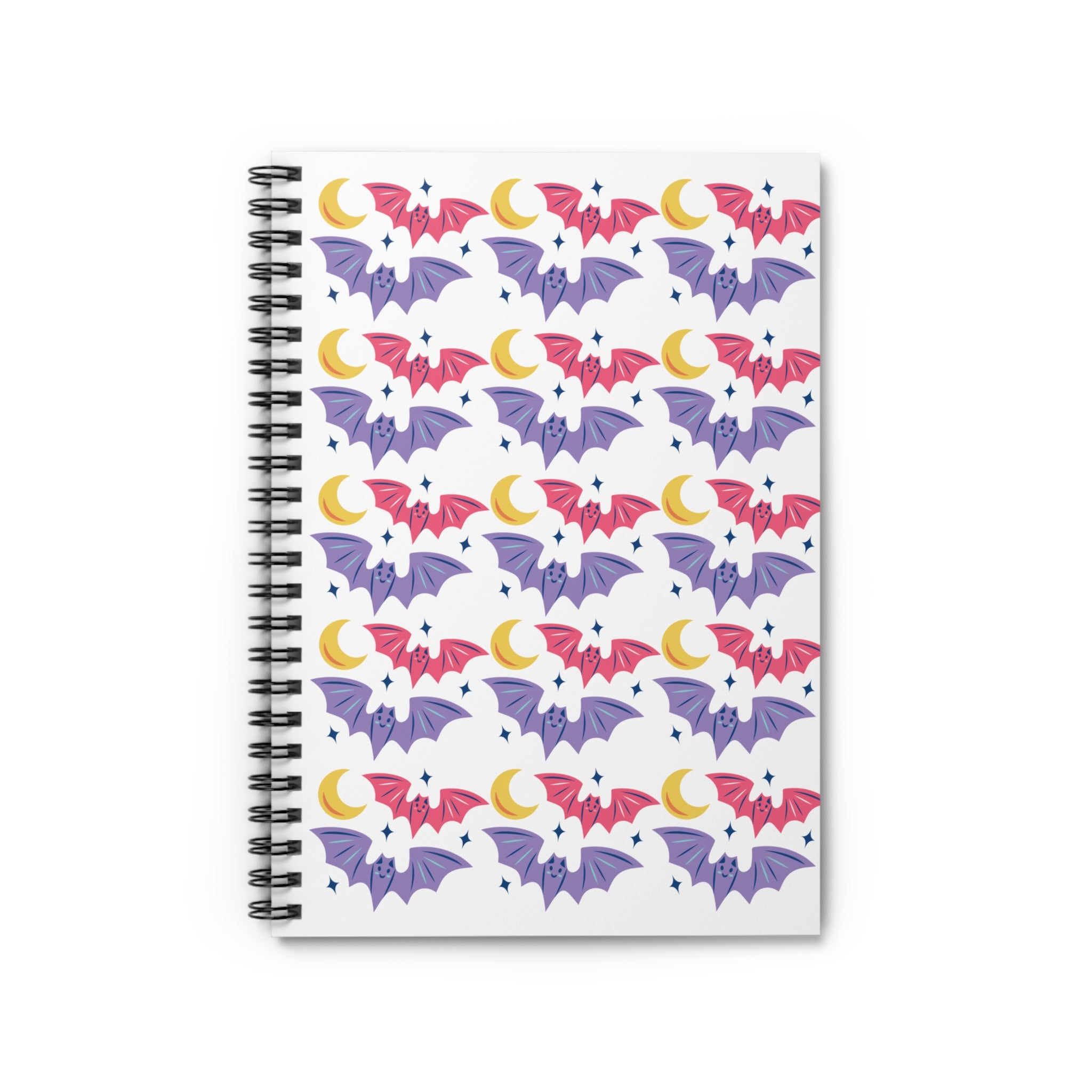 Cute Bats With Crescent Moon Spiral Notebook - Ruled Line