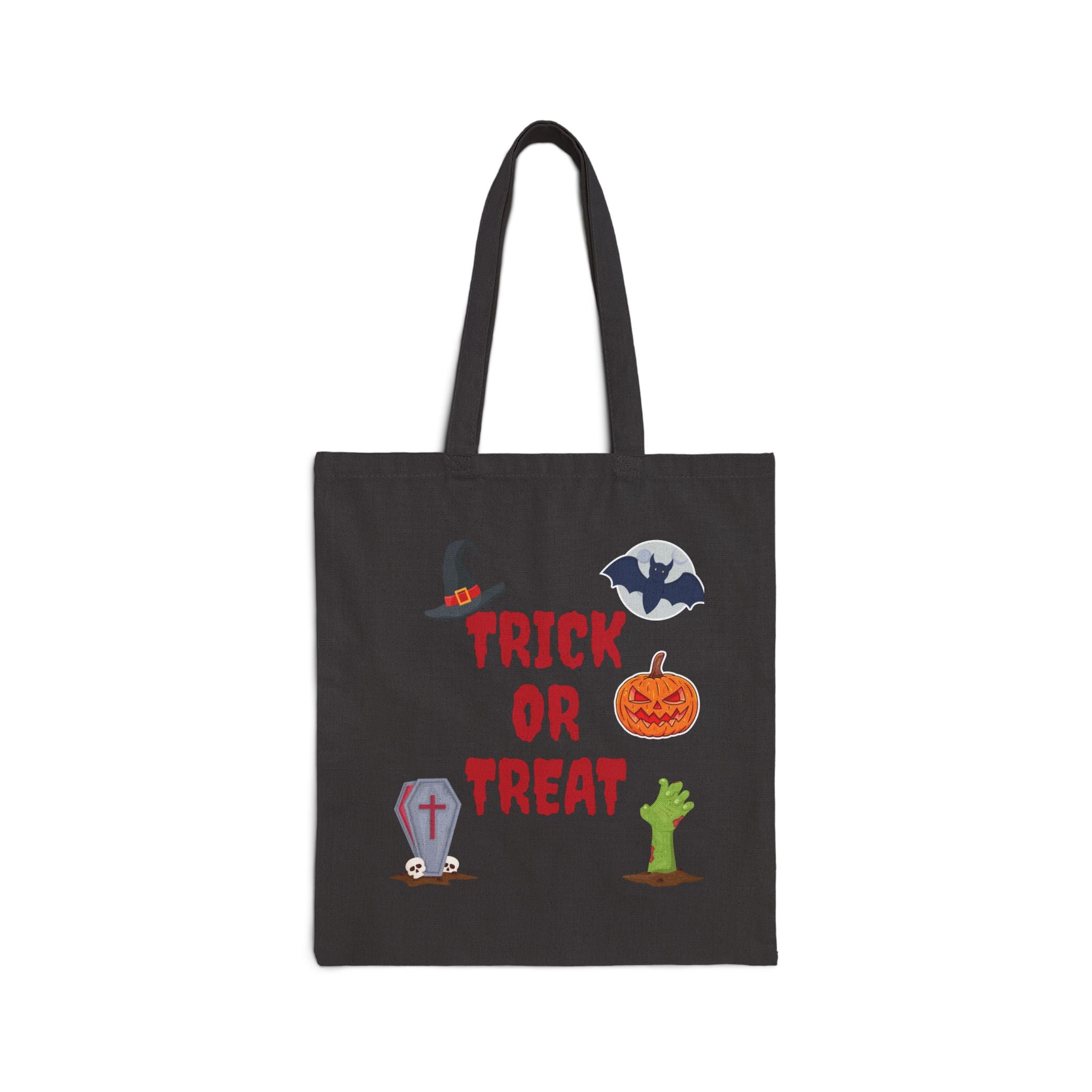 Trick or Treat Cotton Canvas Tote Bag Black (Red Letters)