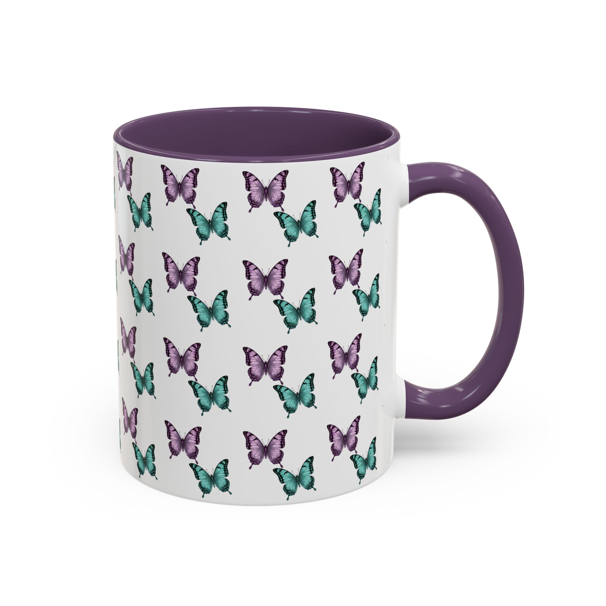 Butterfly Pattern Coffee Mug —  Purple & Turquoise Spring Ceramic Mug (11/15oz)