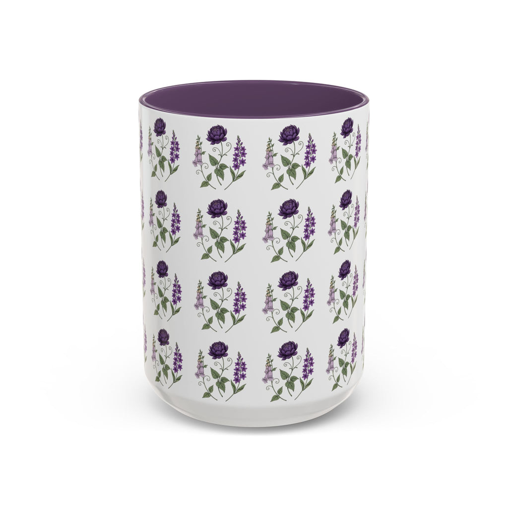 Purple Flowers Coffee Mug — Vintage Floral Cup — 11/15oz