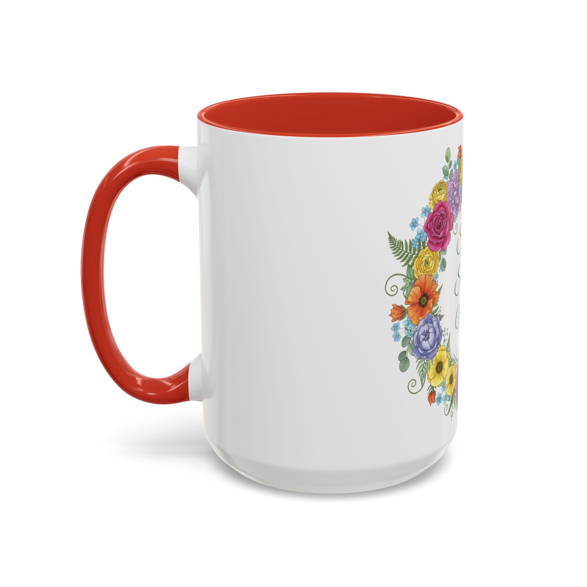 ''Spring State of Mind'' Coffee Mug — Floral Wreath Accent Cup 11/15oz