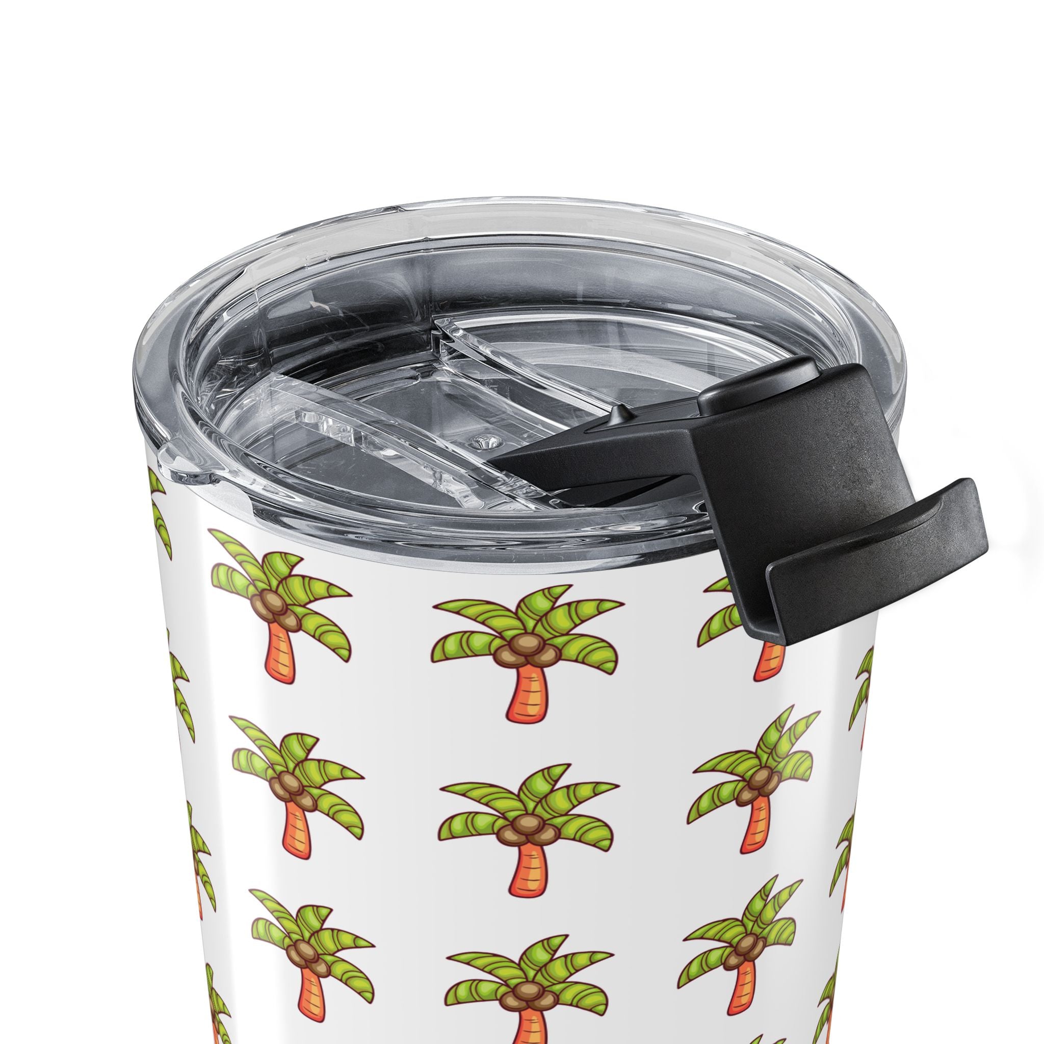 Palm Tree Pattern Tumbler — Tropical Travel Coffee Cup - White