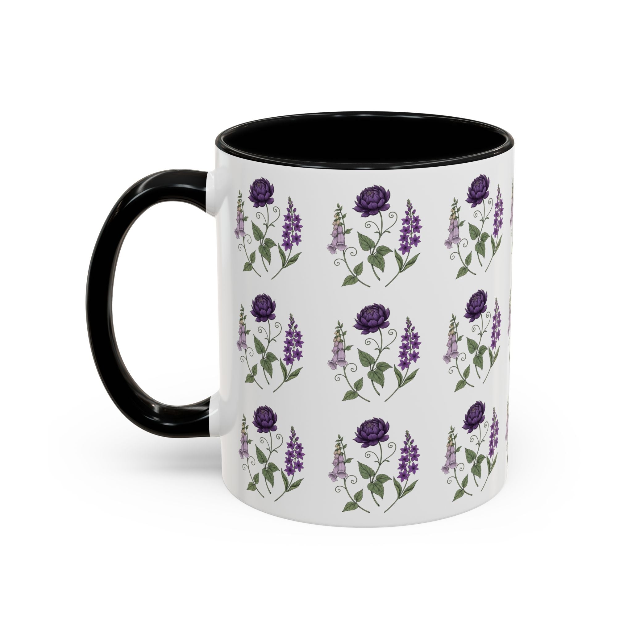 Purple Flowers Coffee Mug — Vintage Floral Cup — 11/15oz