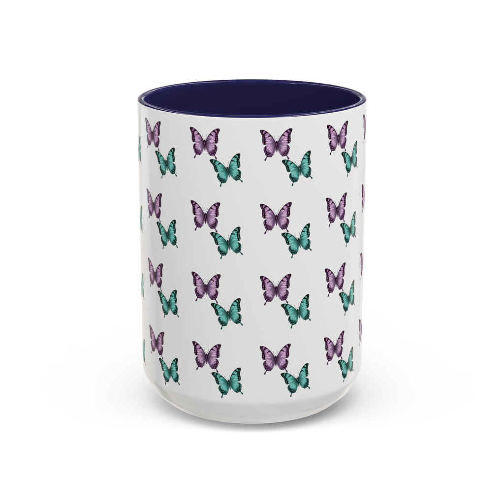 Butterfly Pattern Coffee Mug —  Purple & Turquoise Spring Ceramic Mug (11/15oz)