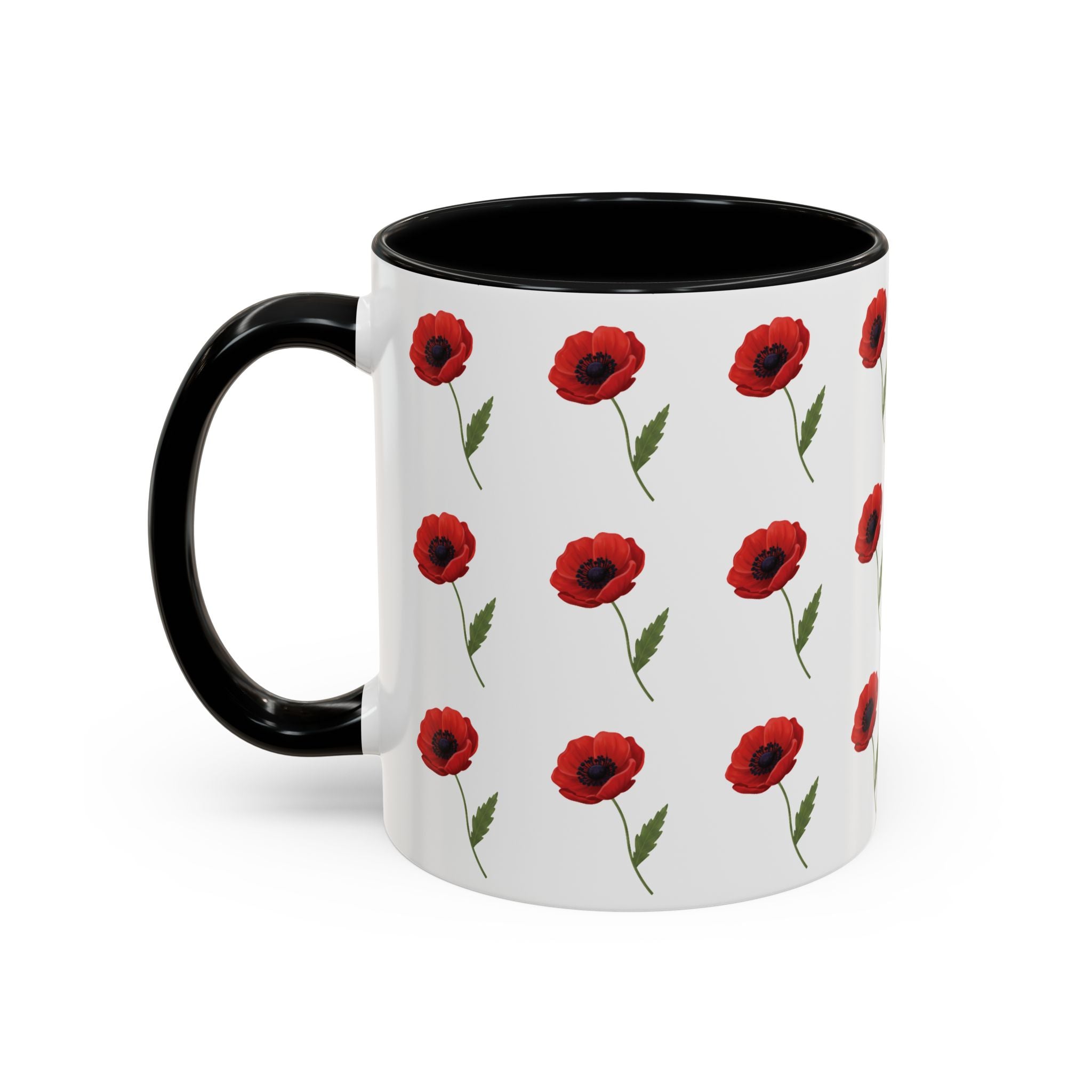 Poppy Pattern Coffee Mug — Red Floral Ceramic 11/15oz