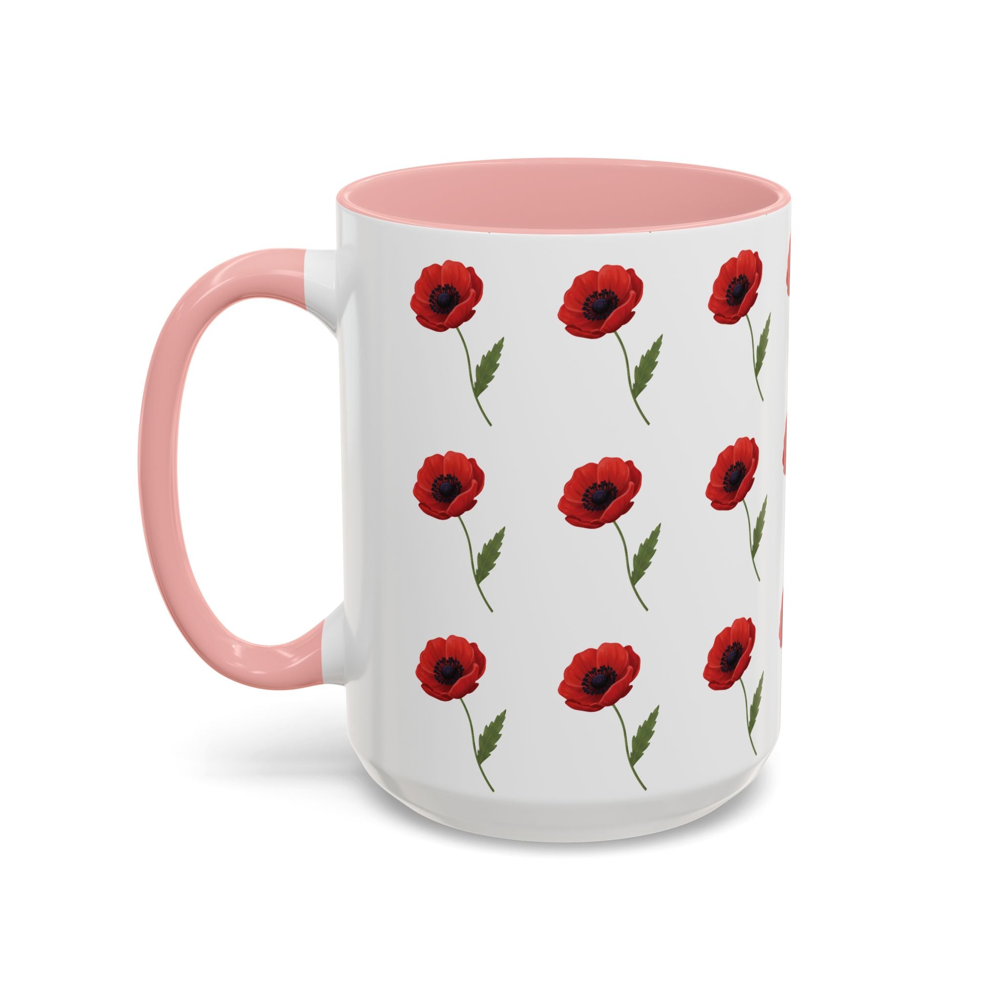 Poppy Pattern Coffee Mug — Red Floral Ceramic 11/15oz