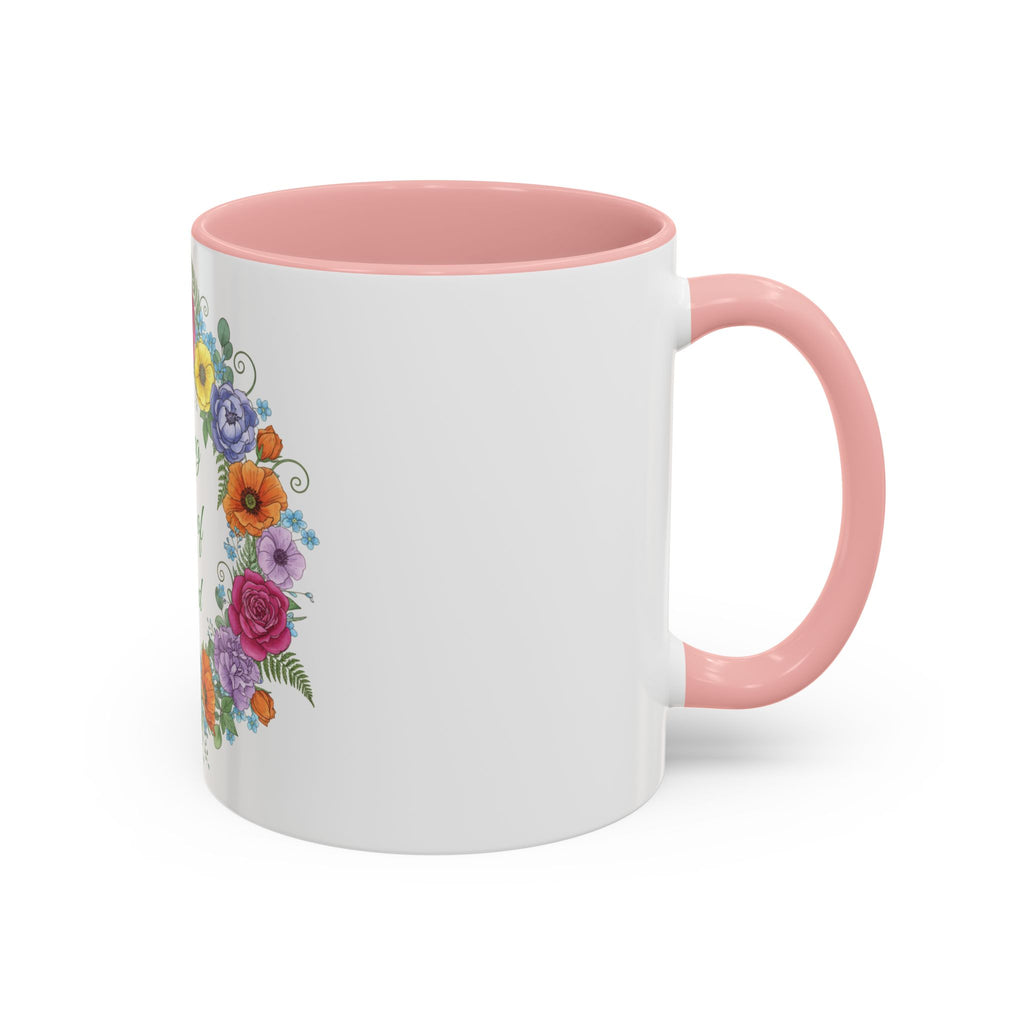 ''Spring State of Mind'' Coffee Mug — Floral Wreath Accent Cup 11/15oz