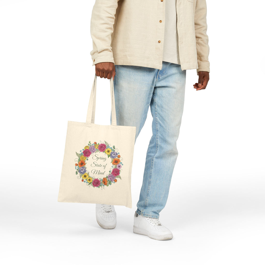 ''Spring State of Mind'' Canvas Tote — Floral Wreath Reusable Bag