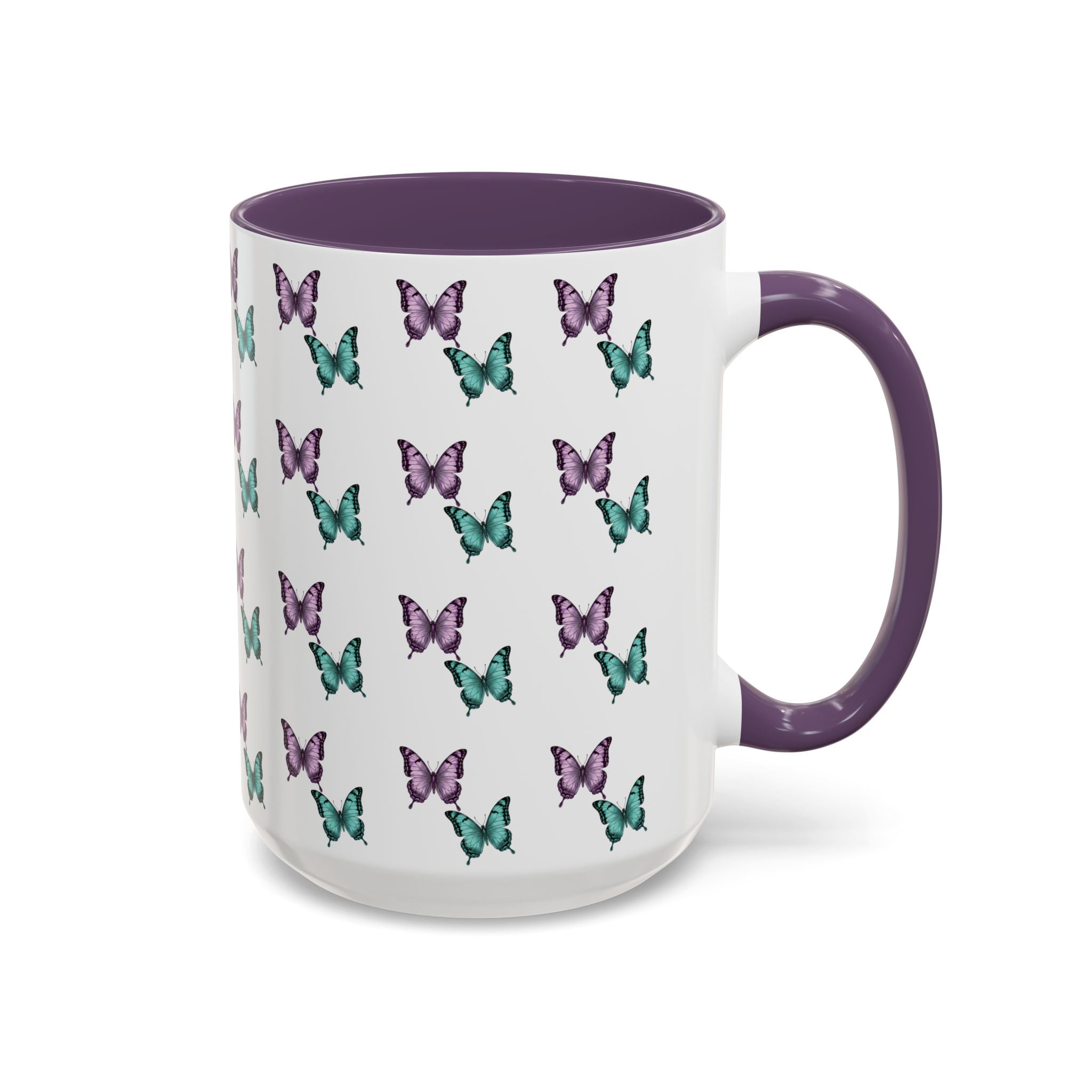 Butterfly Pattern Coffee Mug —  Purple & Turquoise Spring Ceramic Mug (11/15oz)