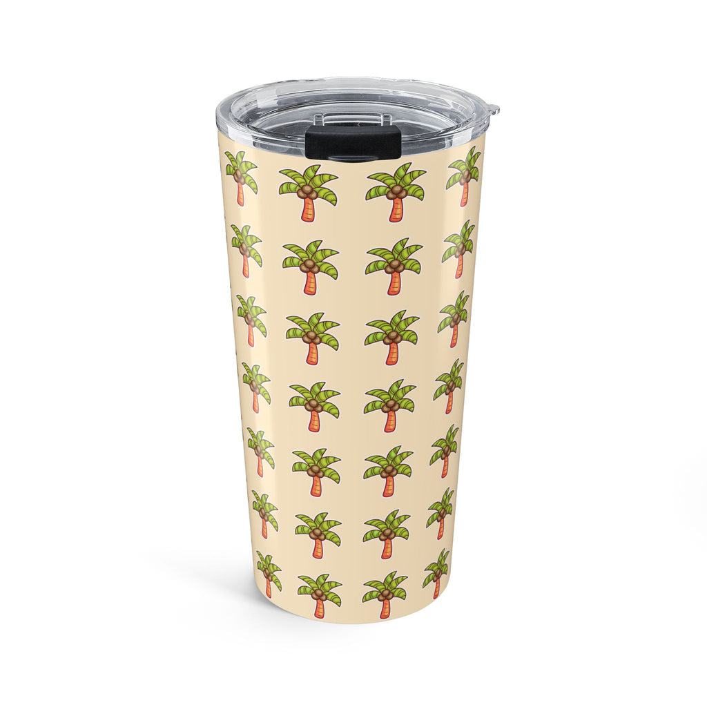 Palm Tree Pattern Tumbler — Tropical Travel Coffee Cup - Sand