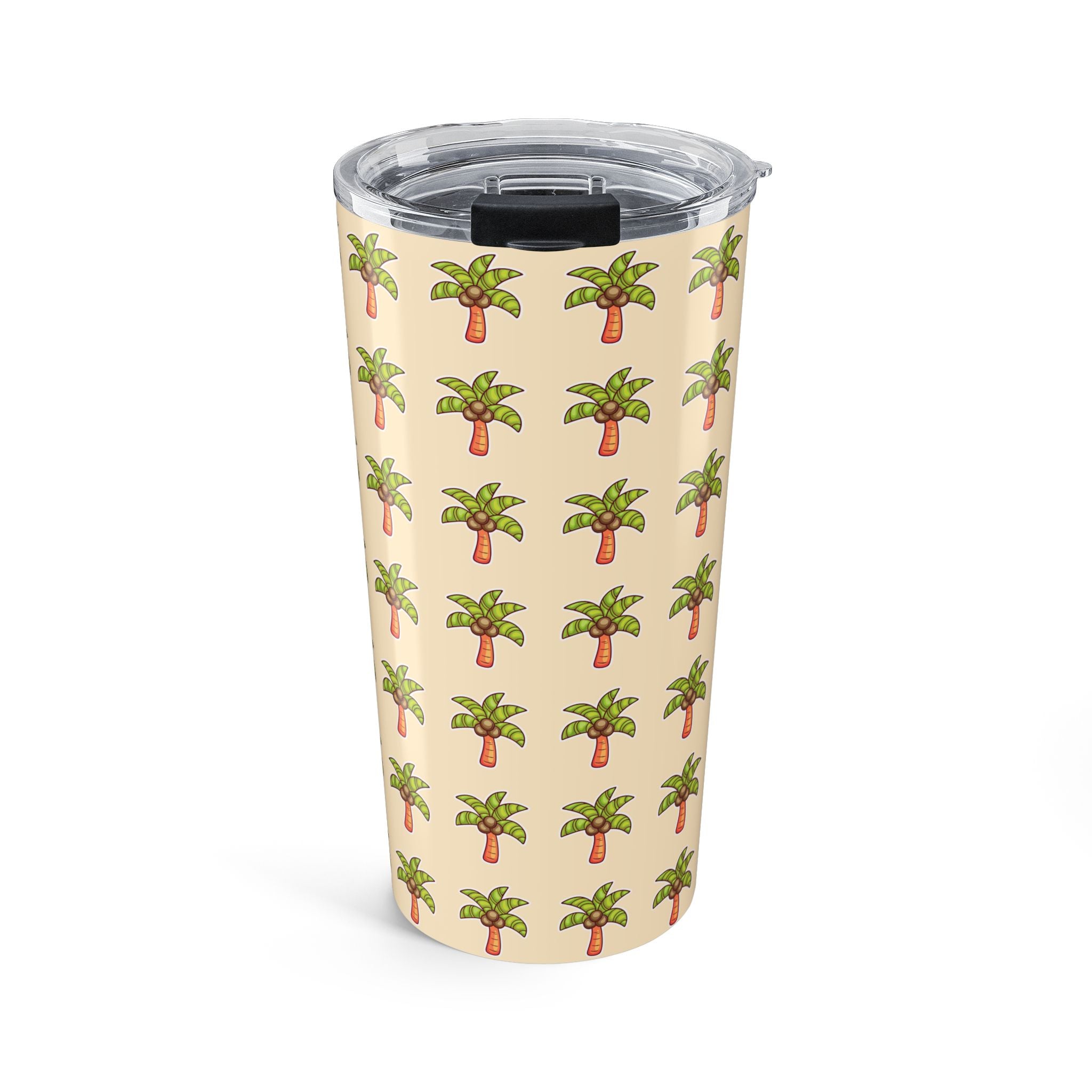 Palm Tree Pattern Tumbler — Tropical Travel Coffee Cup - Sand