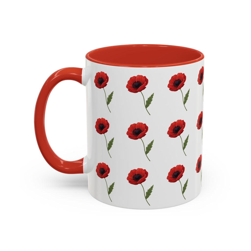 Poppy Pattern Coffee Mug — Red Floral Ceramic 11/15oz