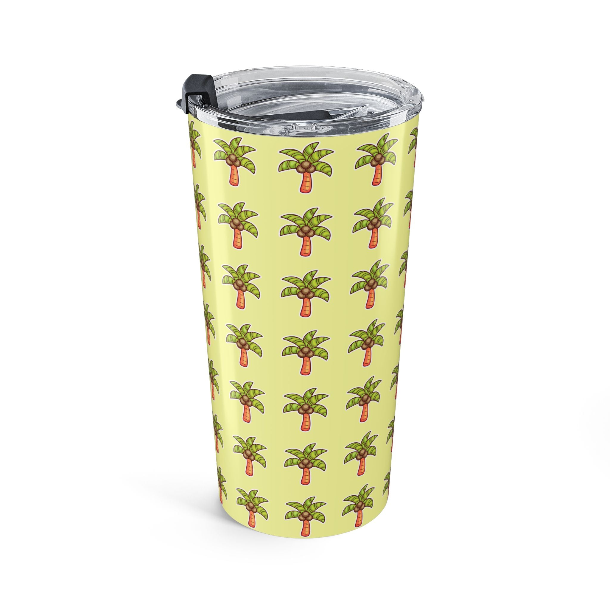 Palm Tree Pattern Tumbler — Tropical Travel Coffee Cup - Tropical Yellow