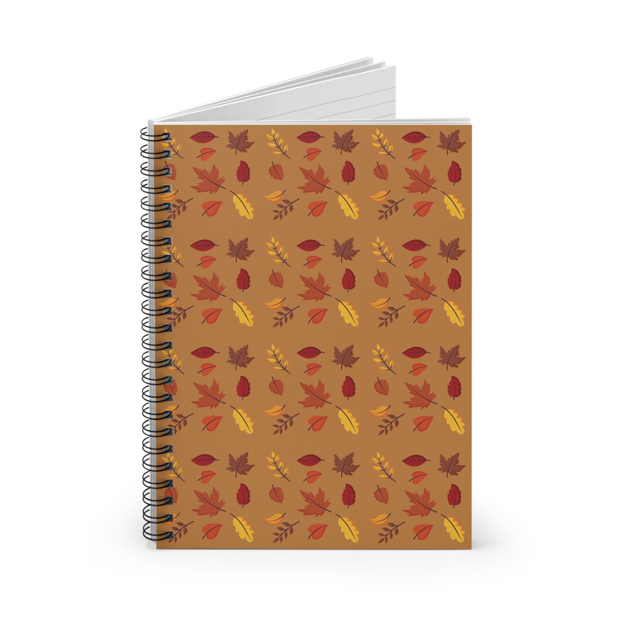 Autumn Leaves Spiral Notebook - Ruled Line Brown